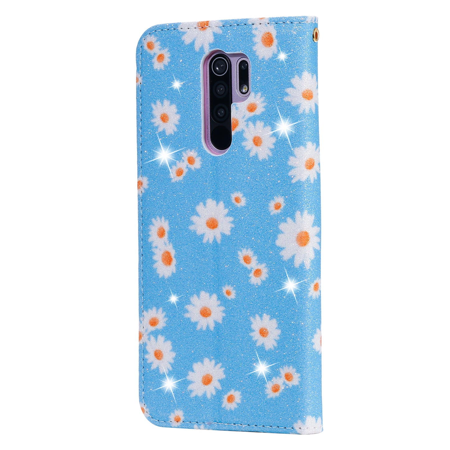 Daisy Pattern Flash Powder Card Holder Flip Leather Phone Case for Xiaomi Redmi 9