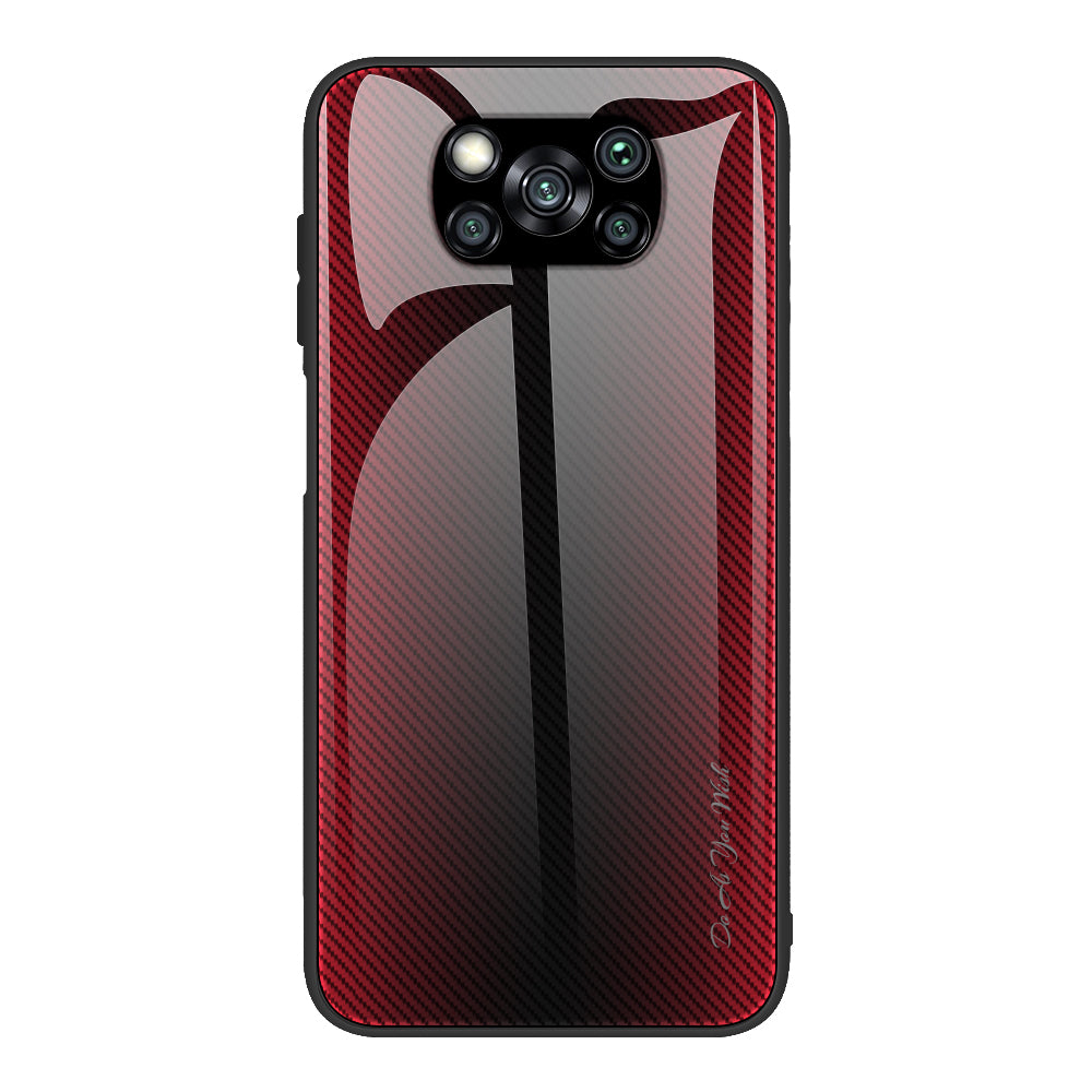 Carbon Fiber Texture Glass Back + TPU Combo Case for Xiaomi Poco X3/Poco X3 NFC