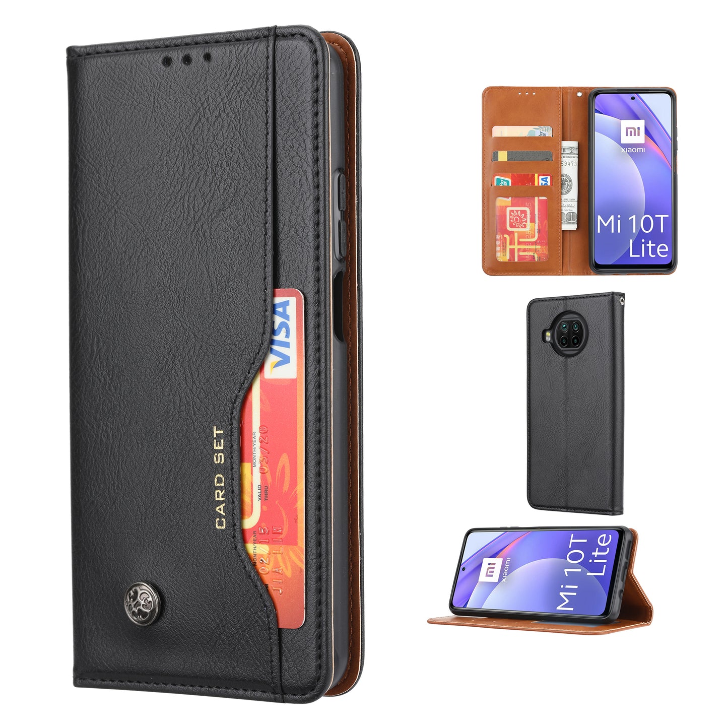 Magnetic Leather Cover Wallet Stand Phone Shell with Inner Wallet and Outer Card Holder for Xiaomi Mi 10T Lite 5G/Redmi Note 9 Pro 5G/Mi 10i 5G
