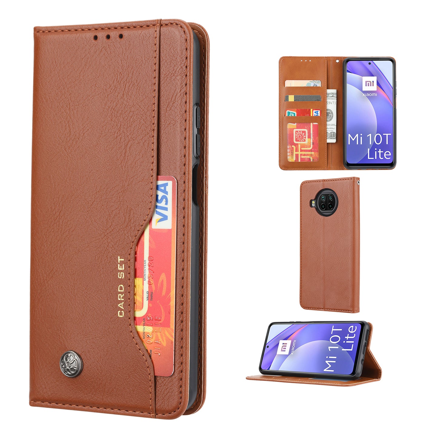 Magnetic Leather Cover Wallet Stand Phone Shell with Inner Wallet and Outer Card Holder for Xiaomi Mi 10T Lite 5G/Redmi Note 9 Pro 5G/Mi 10i 5G
