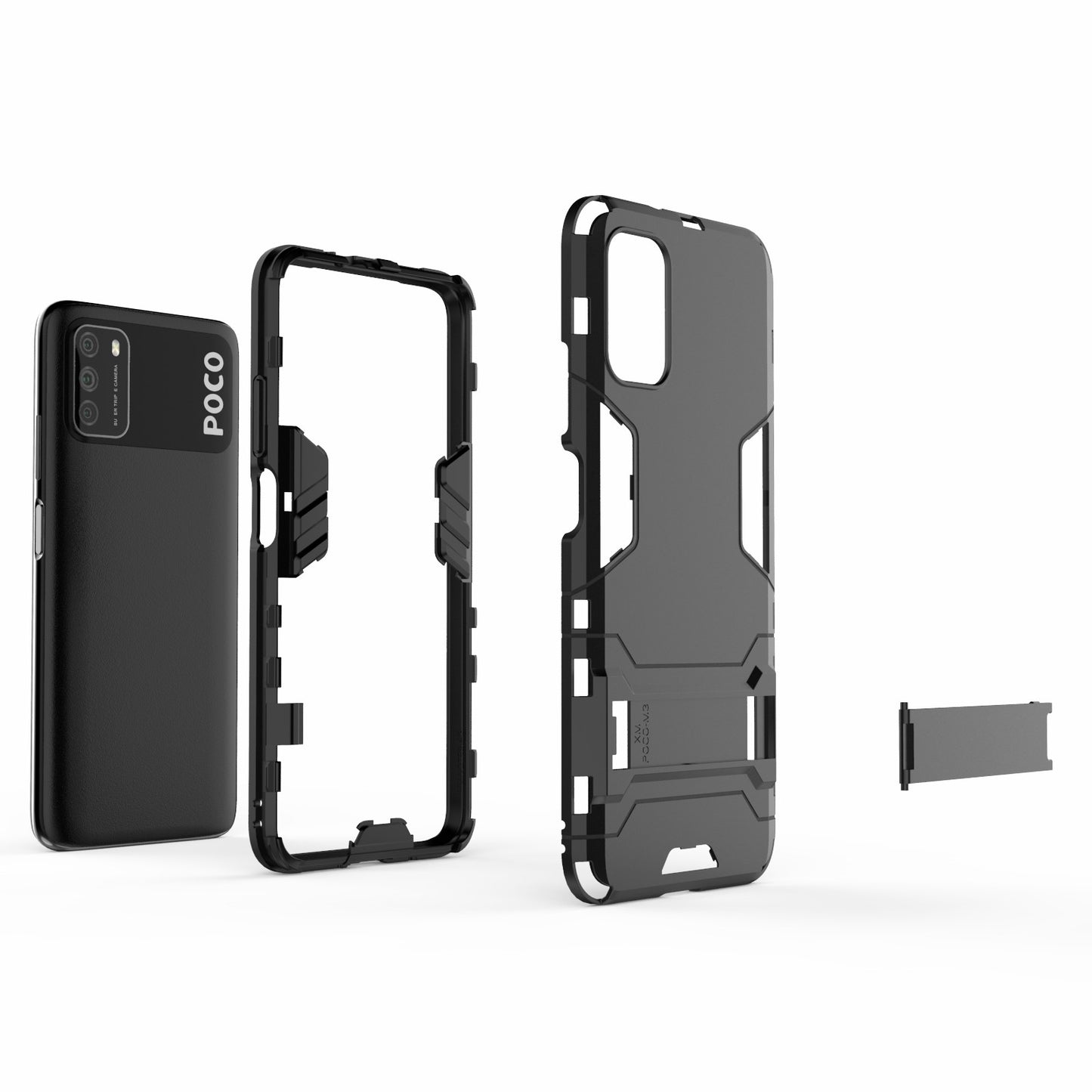 2 in 1 for Xiaomi Poco M3 PC + TPU Hybrid Case Cover with Kickstand