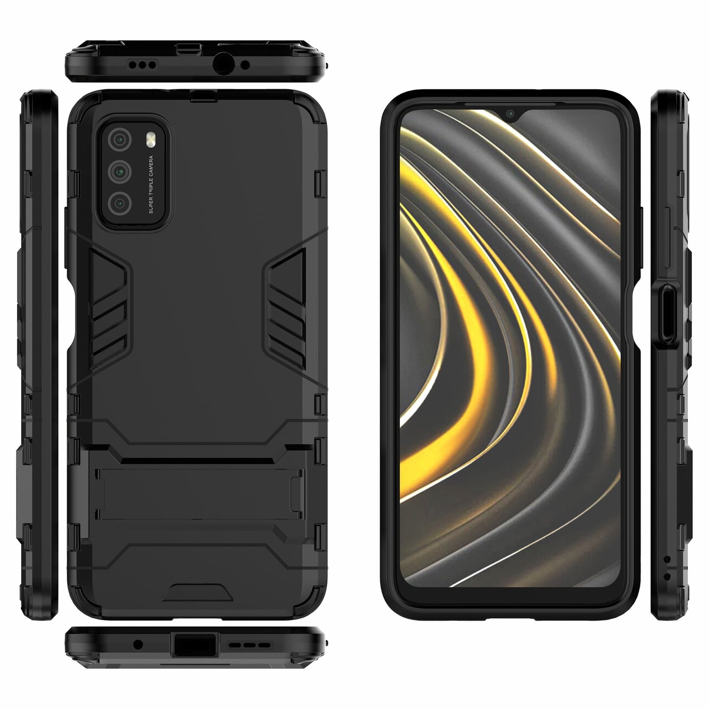 2 in 1 for Xiaomi Poco M3 PC + TPU Hybrid Case Cover with Kickstand