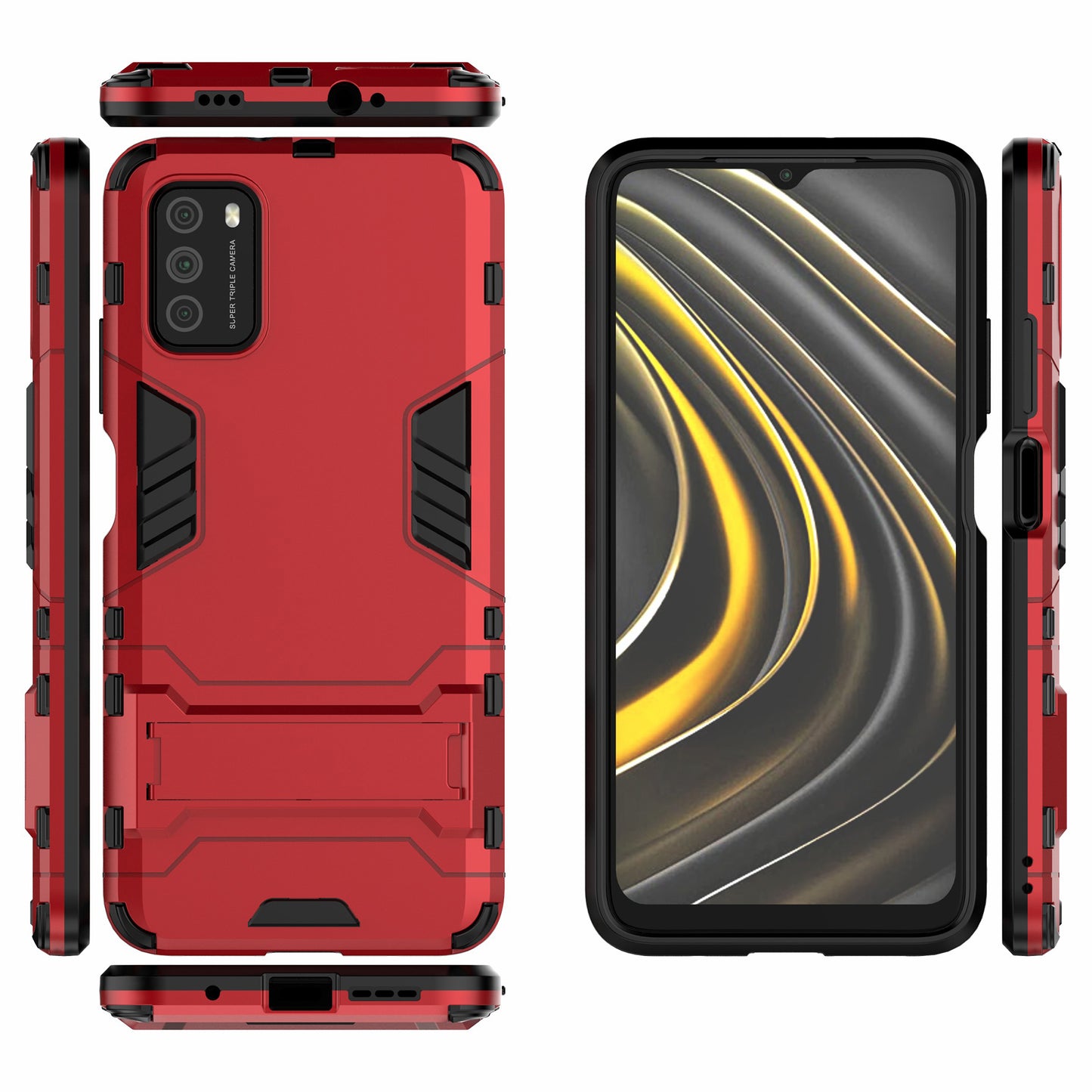 2 in 1 for Xiaomi Poco M3 PC + TPU Hybrid Case Cover with Kickstand