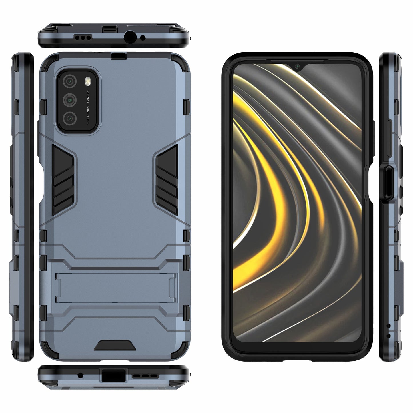 2 in 1 for Xiaomi Poco M3 PC + TPU Hybrid Case Cover with Kickstand
