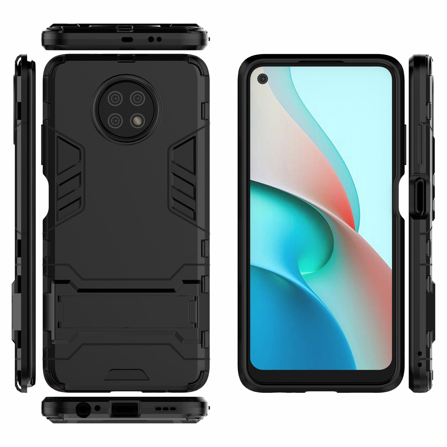 2-in-1 Plastic + TPU Hybrid Case Kickstand Shell for Xiaomi Redmi Note 9 5G/Redmi Note 9T 5G