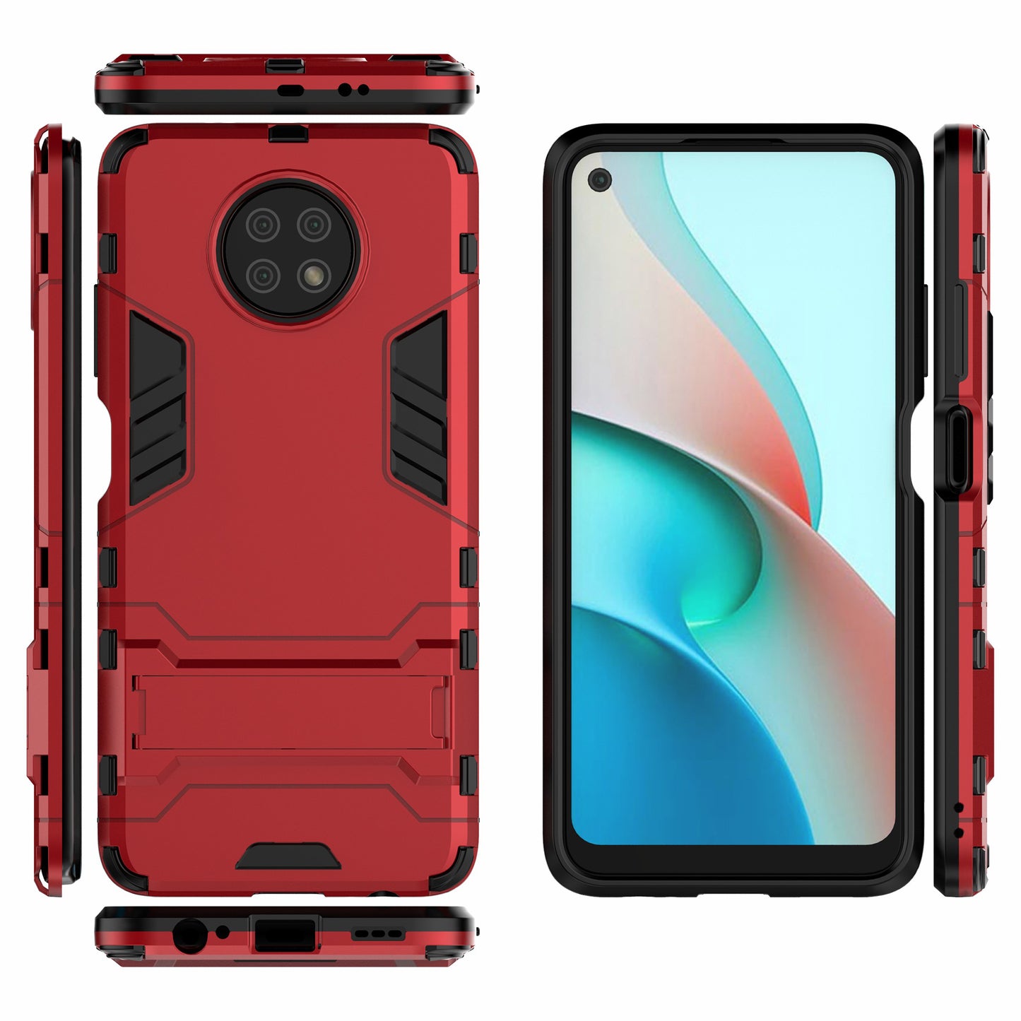 2-in-1 Plastic + TPU Hybrid Case Kickstand Shell for Xiaomi Redmi Note 9 5G/Redmi Note 9T 5G