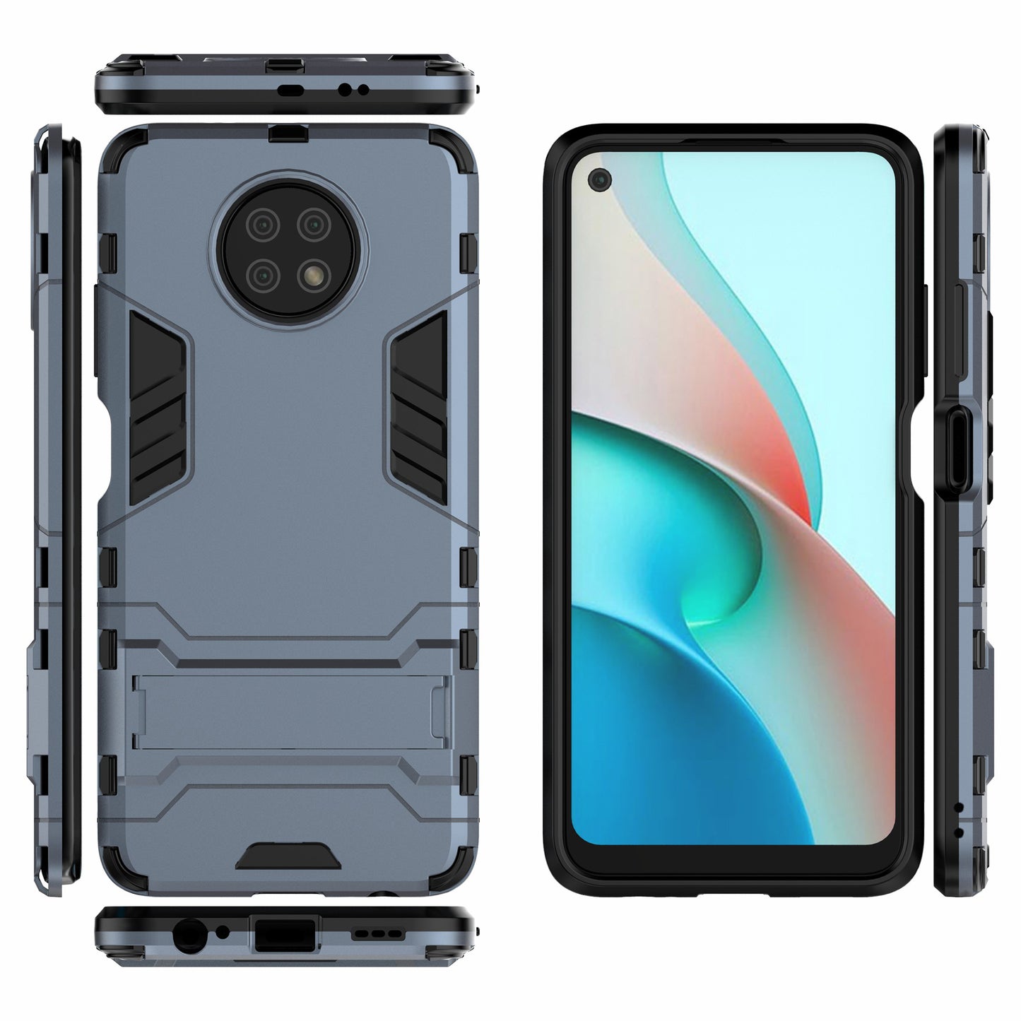2-in-1 Plastic + TPU Hybrid Case Kickstand Shell for Xiaomi Redmi Note 9 5G/Redmi Note 9T 5G