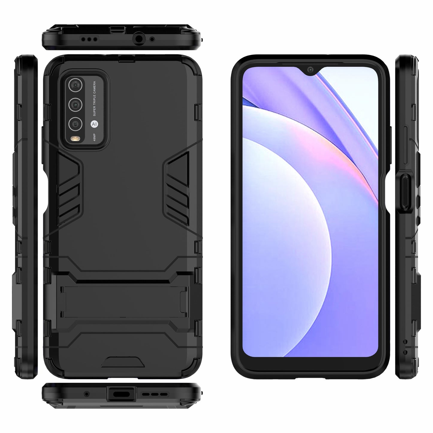 2-in-1 Plastic TPU Hybrid Kickstand Case Shell for Xiaomi Redmi Note 9 4G (Qualcomm Snapdragon 662)/9 Power/9T