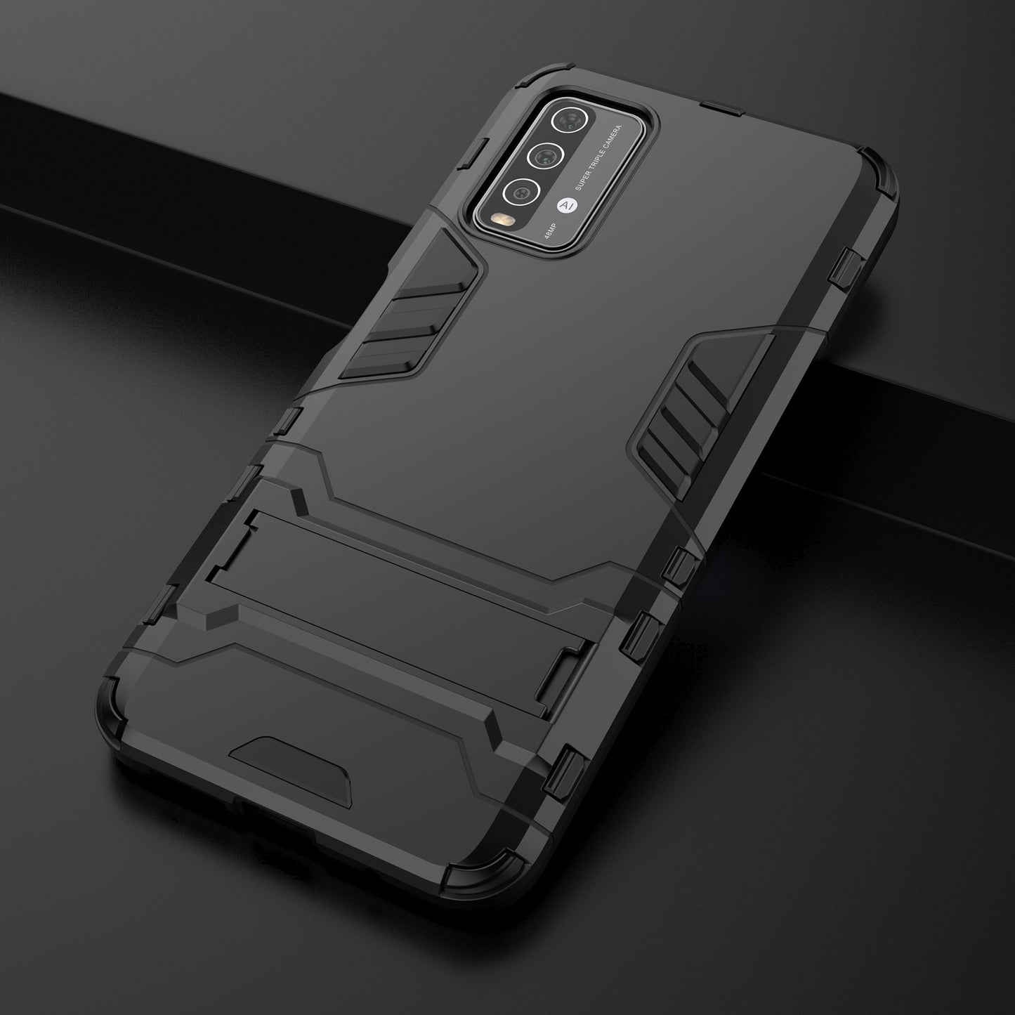 2-in-1 Plastic TPU Hybrid Kickstand Case Shell for Xiaomi Redmi Note 9 4G (Qualcomm Snapdragon 662)/9 Power/9T