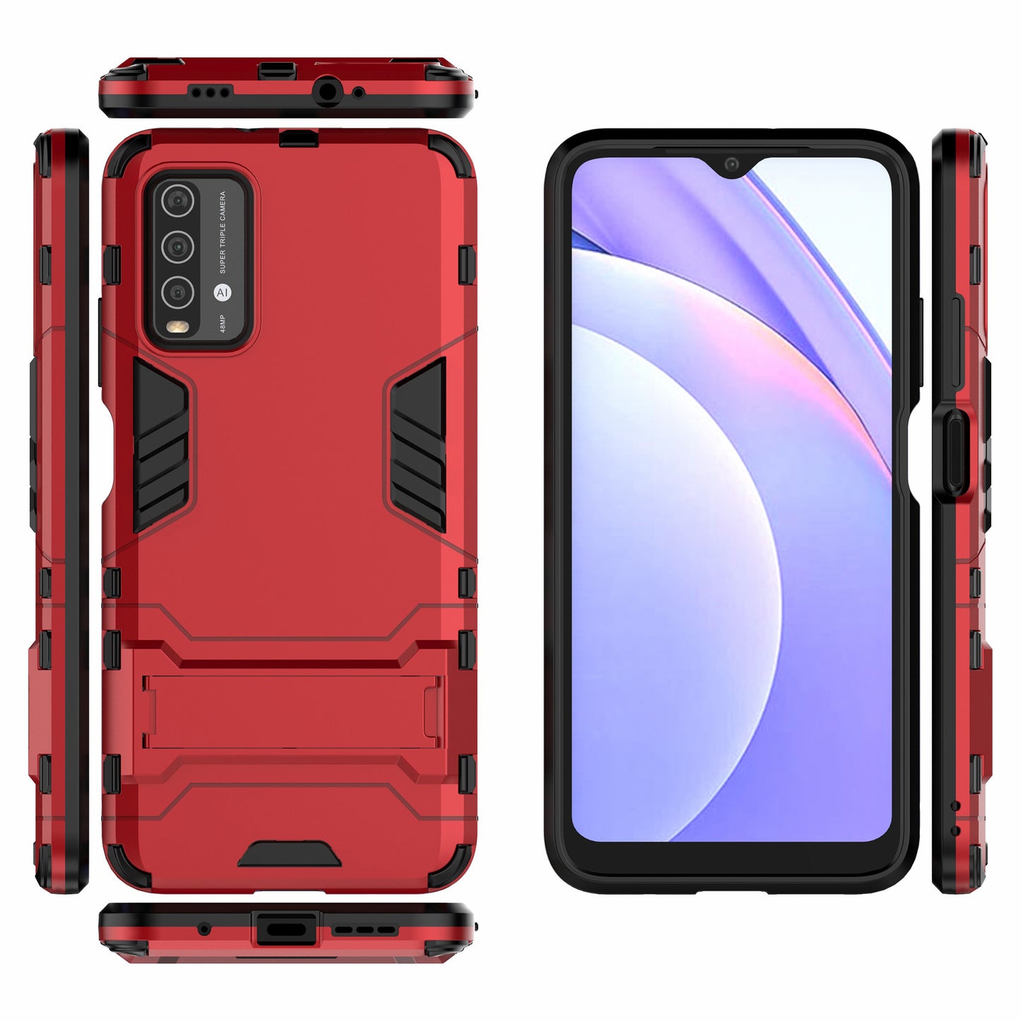 2-in-1 Plastic TPU Hybrid Kickstand Case Shell for Xiaomi Redmi Note 9 4G (Qualcomm Snapdragon 662)/9 Power/9T