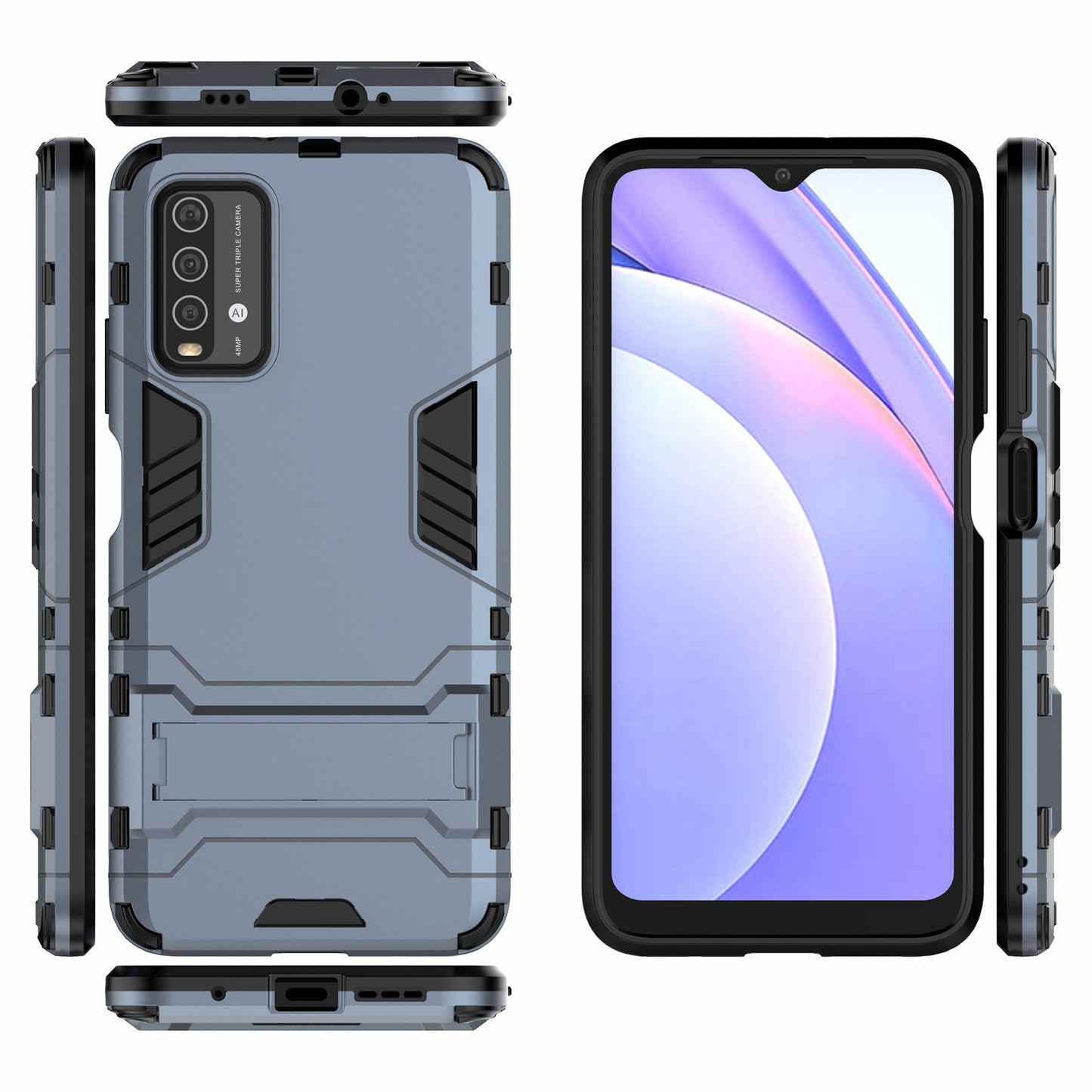 2-in-1 Plastic TPU Hybrid Kickstand Case Shell for Xiaomi Redmi Note 9 4G (Qualcomm Snapdragon 662)/9 Power/9T