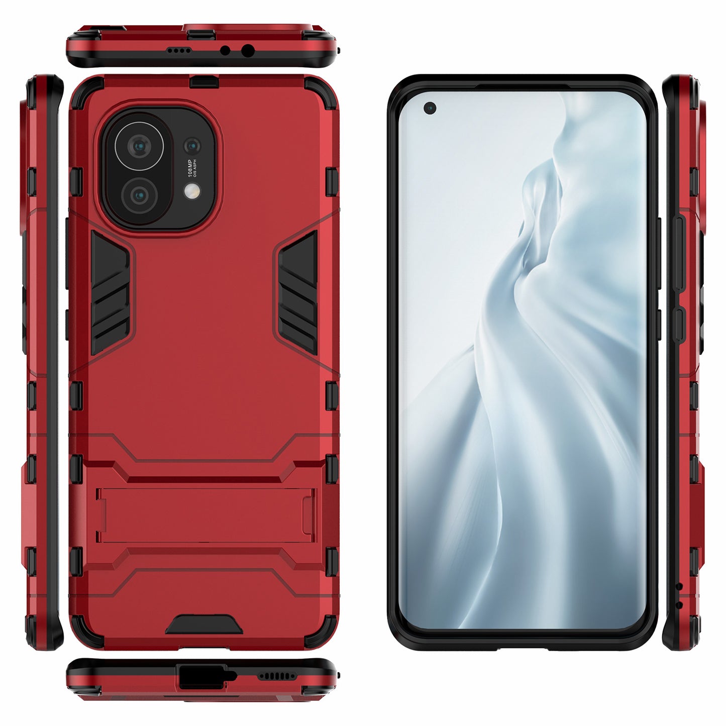 2-in-1 Plastic + TPU Combination Kickstand Hybrid Case Shell for Xiaomi Mi 11