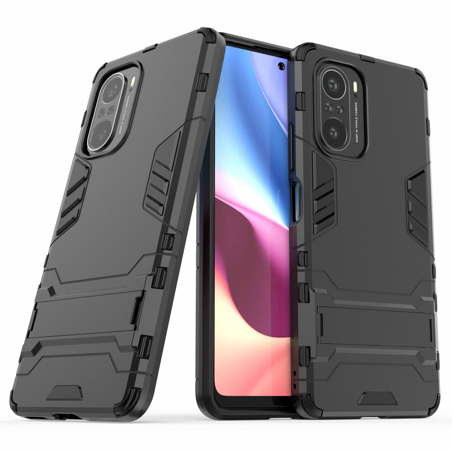 2 in 1 Kickstand Plastic + TPU Hybrid Phone Back Cover Case for Xiaomi Redmi K40/Redmi K40 Pro/Poco F3/Mi 11i