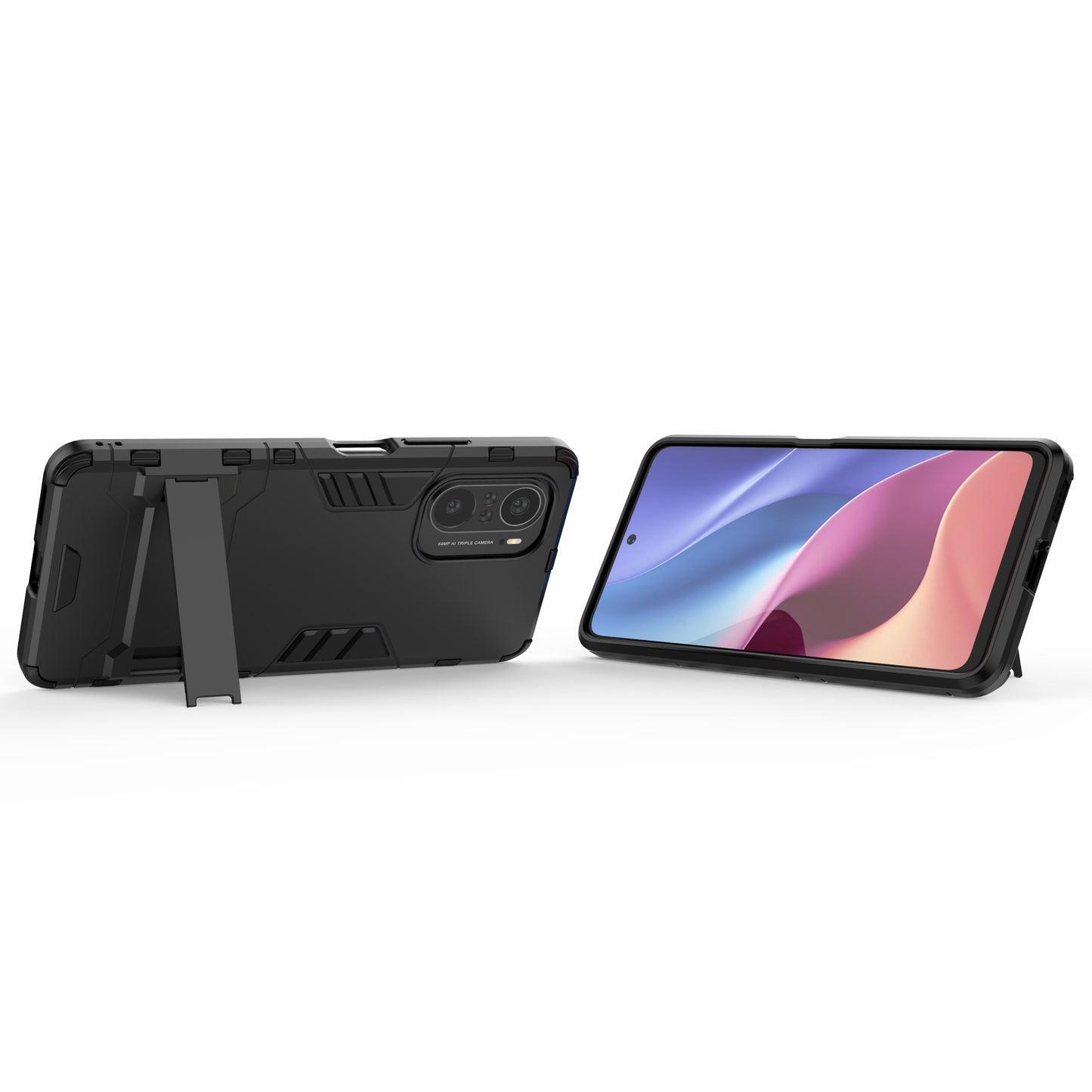 2 in 1 Kickstand Plastic + TPU Hybrid Phone Back Cover Case for Xiaomi Redmi K40/Redmi K40 Pro/Poco F3/Mi 11i