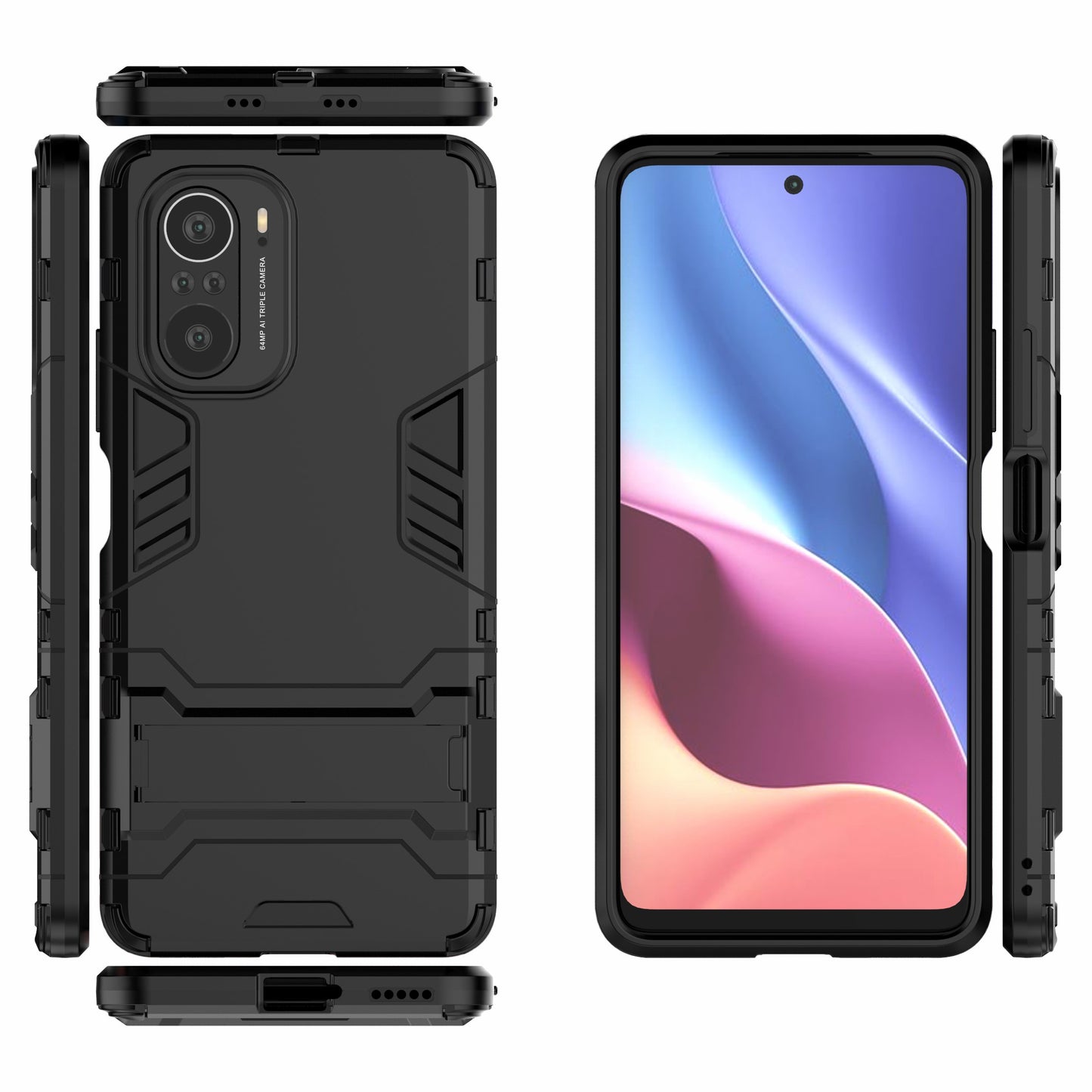 2 in 1 Kickstand Plastic + TPU Hybrid Phone Back Cover Case for Xiaomi Redmi K40/Redmi K40 Pro/Poco F3/Mi 11i