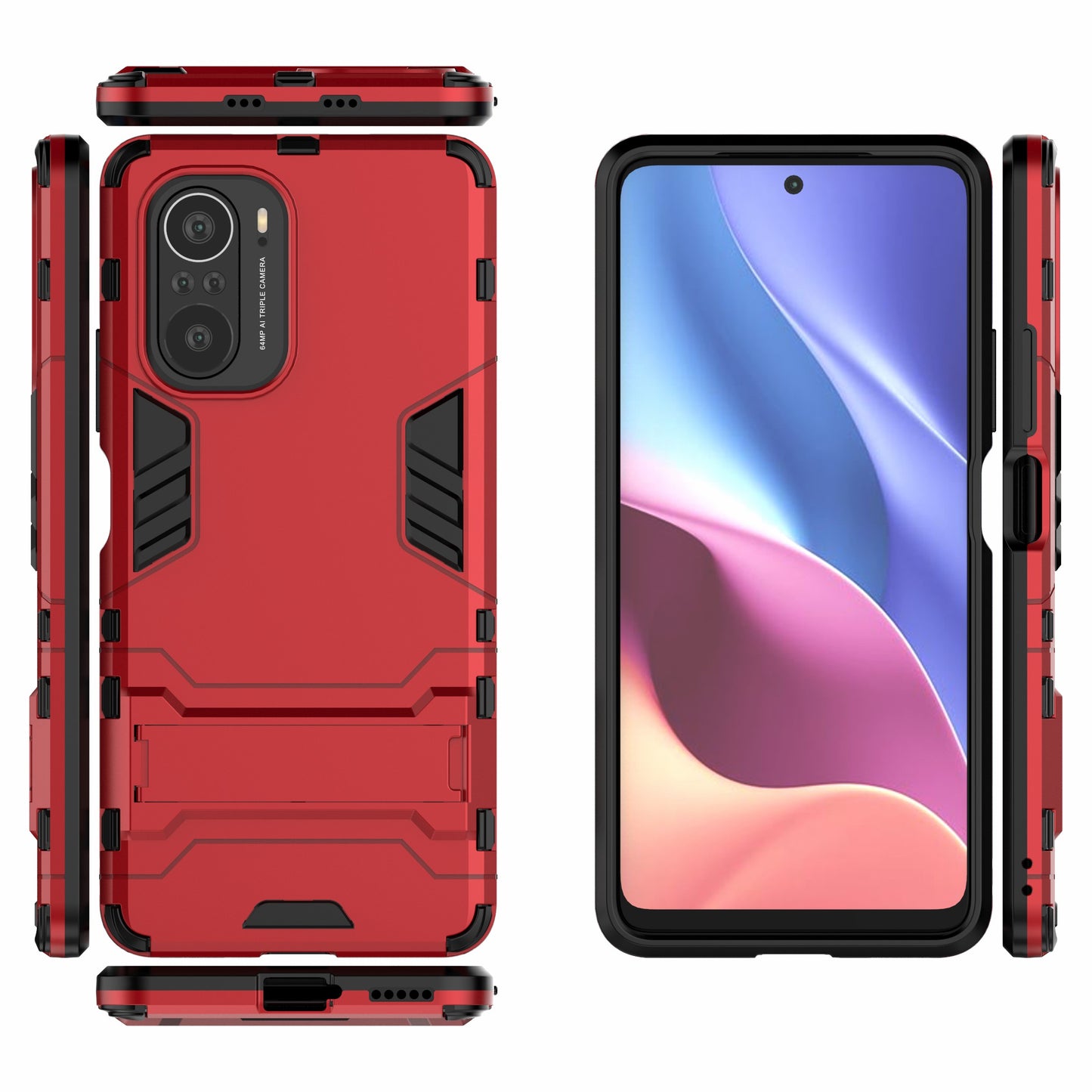2 in 1 Kickstand Plastic + TPU Hybrid Phone Back Cover Case for Xiaomi Redmi K40/Redmi K40 Pro/Poco F3/Mi 11i