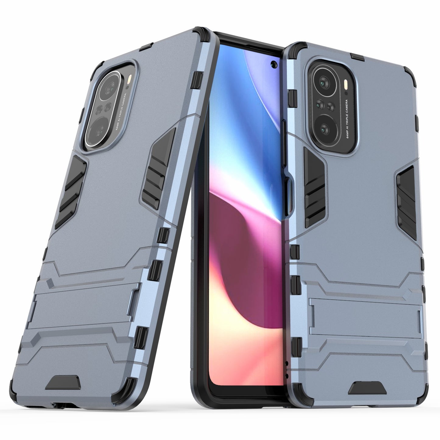 2 in 1 Kickstand Plastic + TPU Hybrid Phone Back Cover Case for Xiaomi Redmi K40/Redmi K40 Pro/Poco F3/Mi 11i