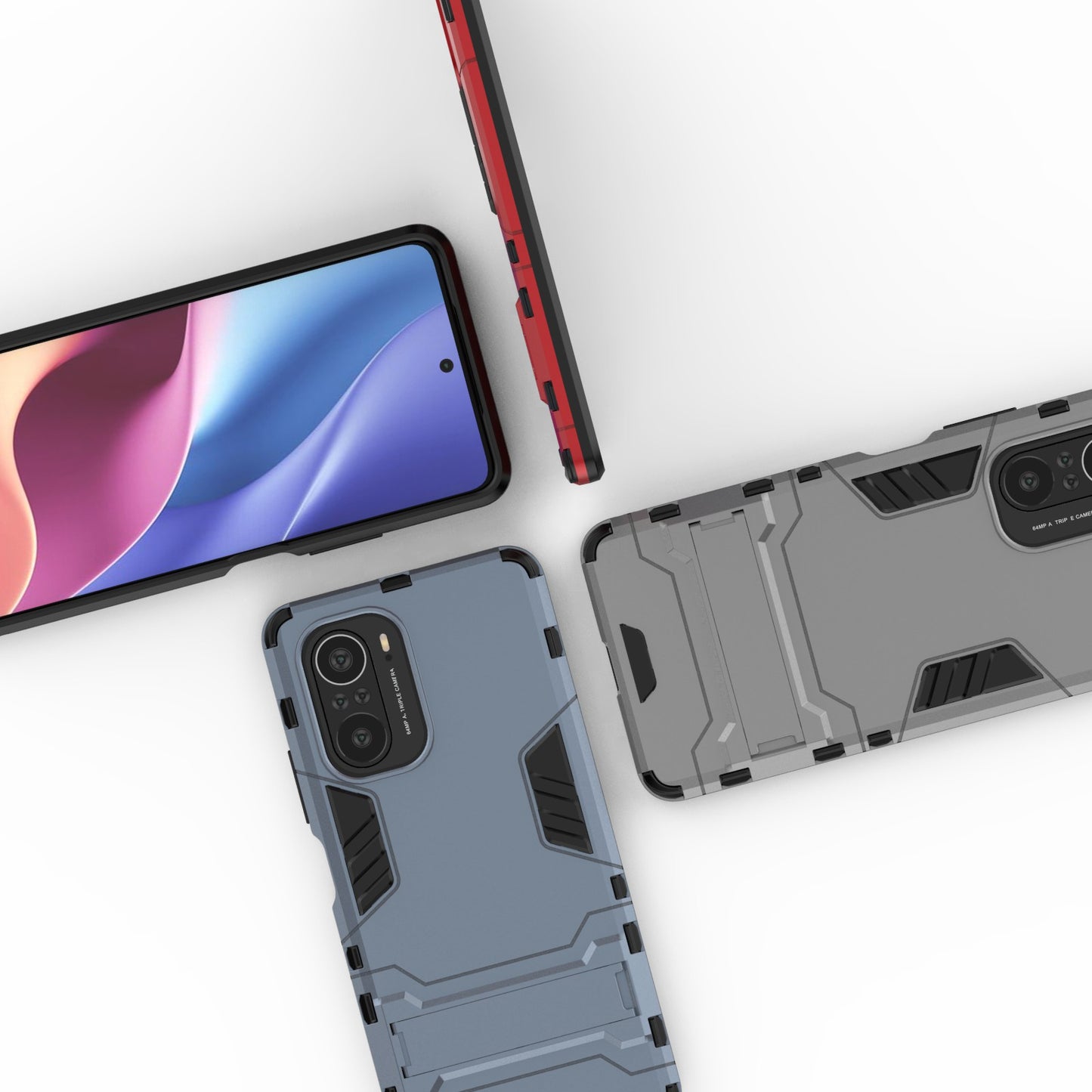 2 in 1 Kickstand Plastic + TPU Hybrid Phone Back Cover Case for Xiaomi Redmi K40/Redmi K40 Pro/Poco F3/Mi 11i