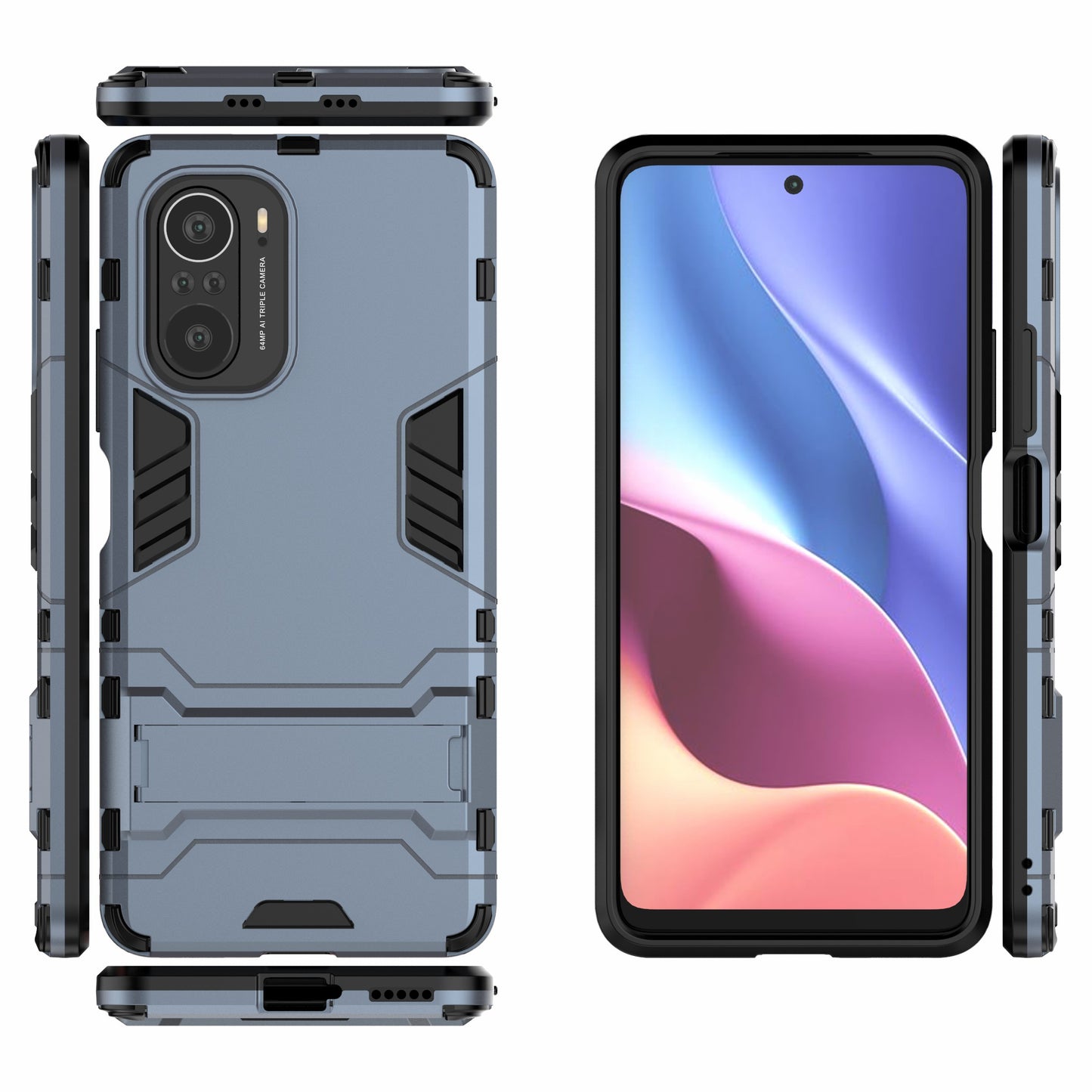 2 in 1 Kickstand Plastic + TPU Hybrid Phone Back Cover Case for Xiaomi Redmi K40/Redmi K40 Pro/Poco F3/Mi 11i