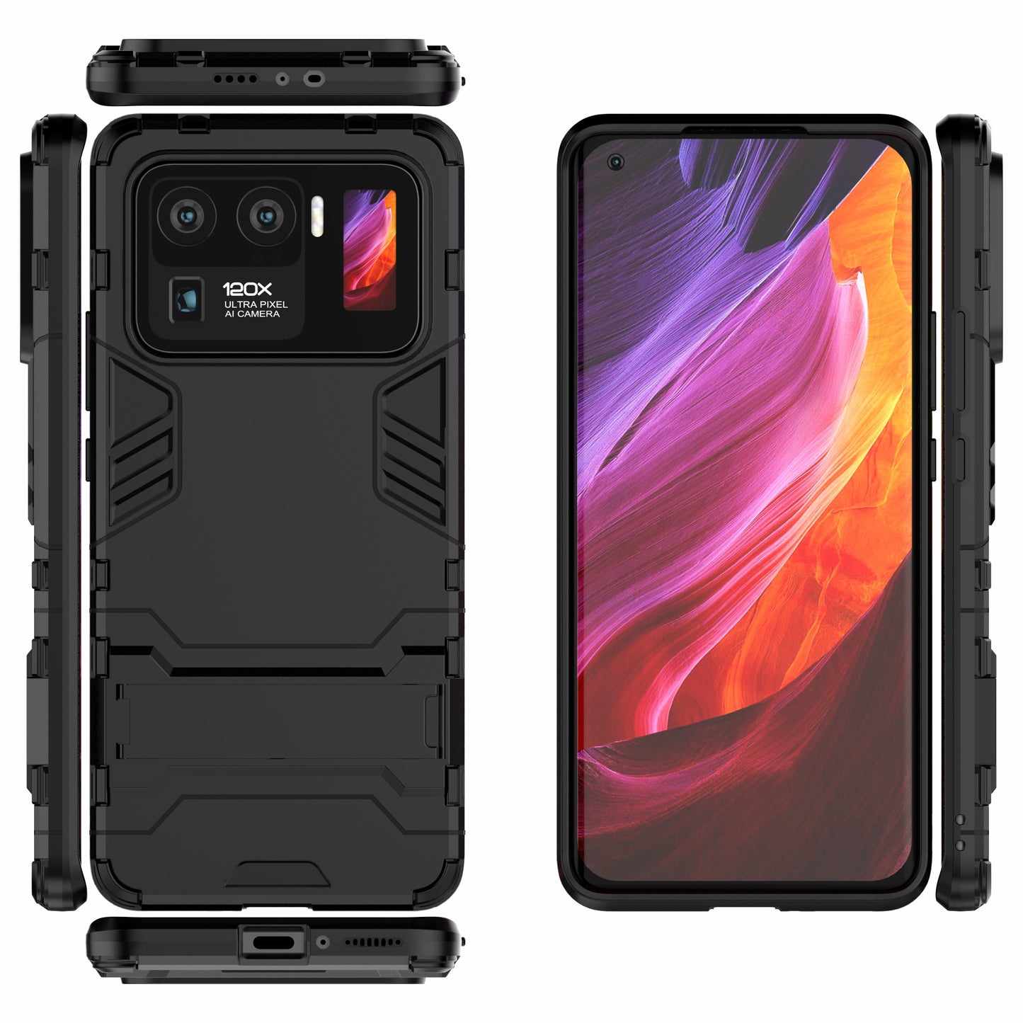 2 in 1 Hybrid Phone Protector Full Protection Cover Case with Kickstand Design for Xiaomi Mi 11 Ultra