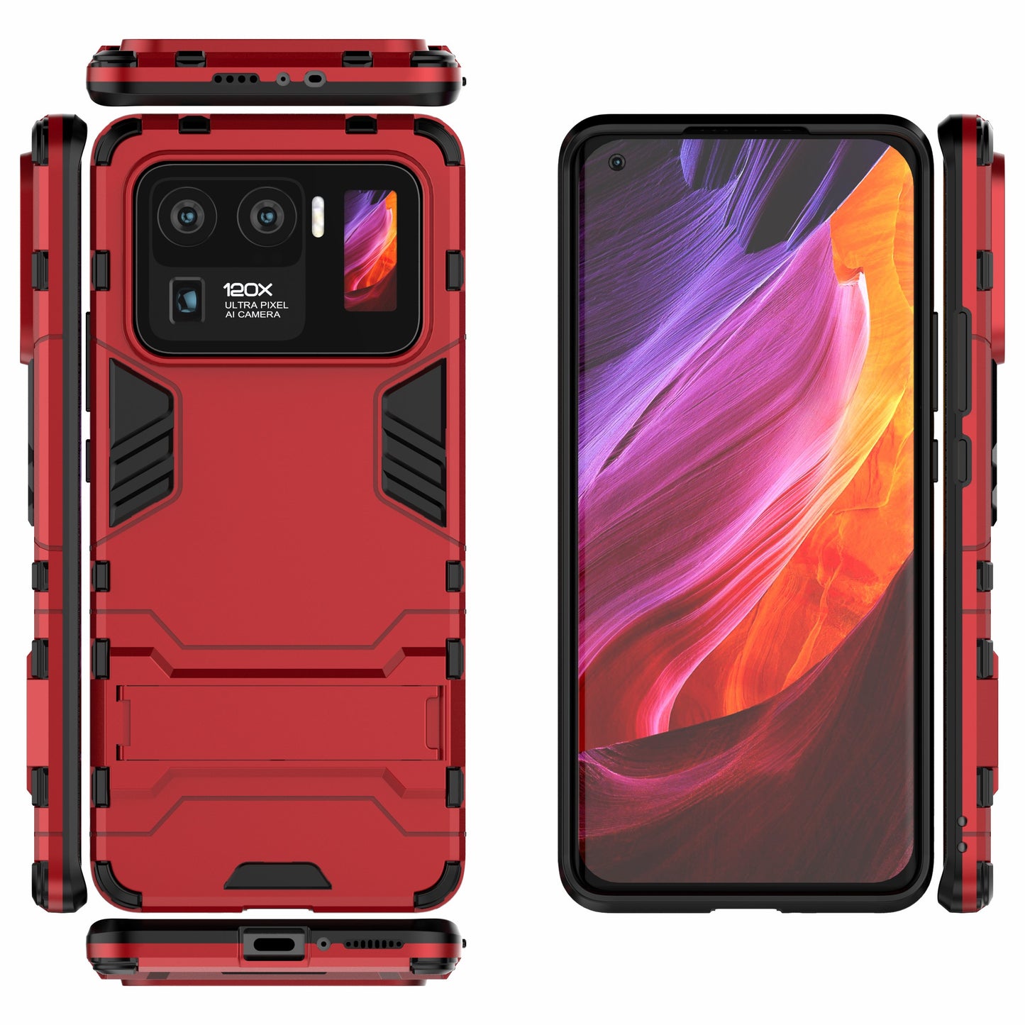 2 in 1 Hybrid Phone Protector Full Protection Cover Case with Kickstand Design for Xiaomi Mi 11 Ultra