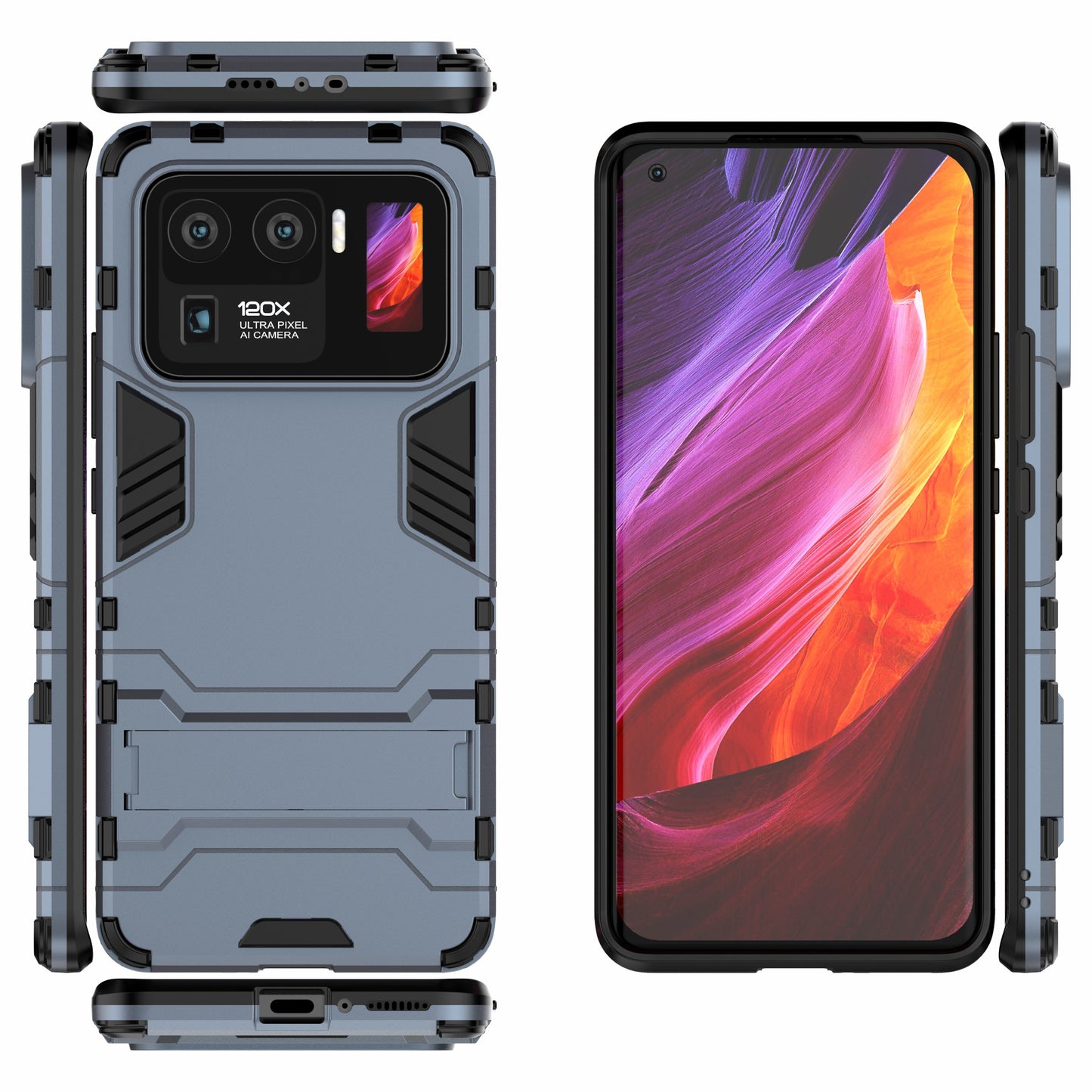 2 in 1 Hybrid Phone Protector Full Protection Cover Case with Kickstand Design for Xiaomi Mi 11 Ultra
