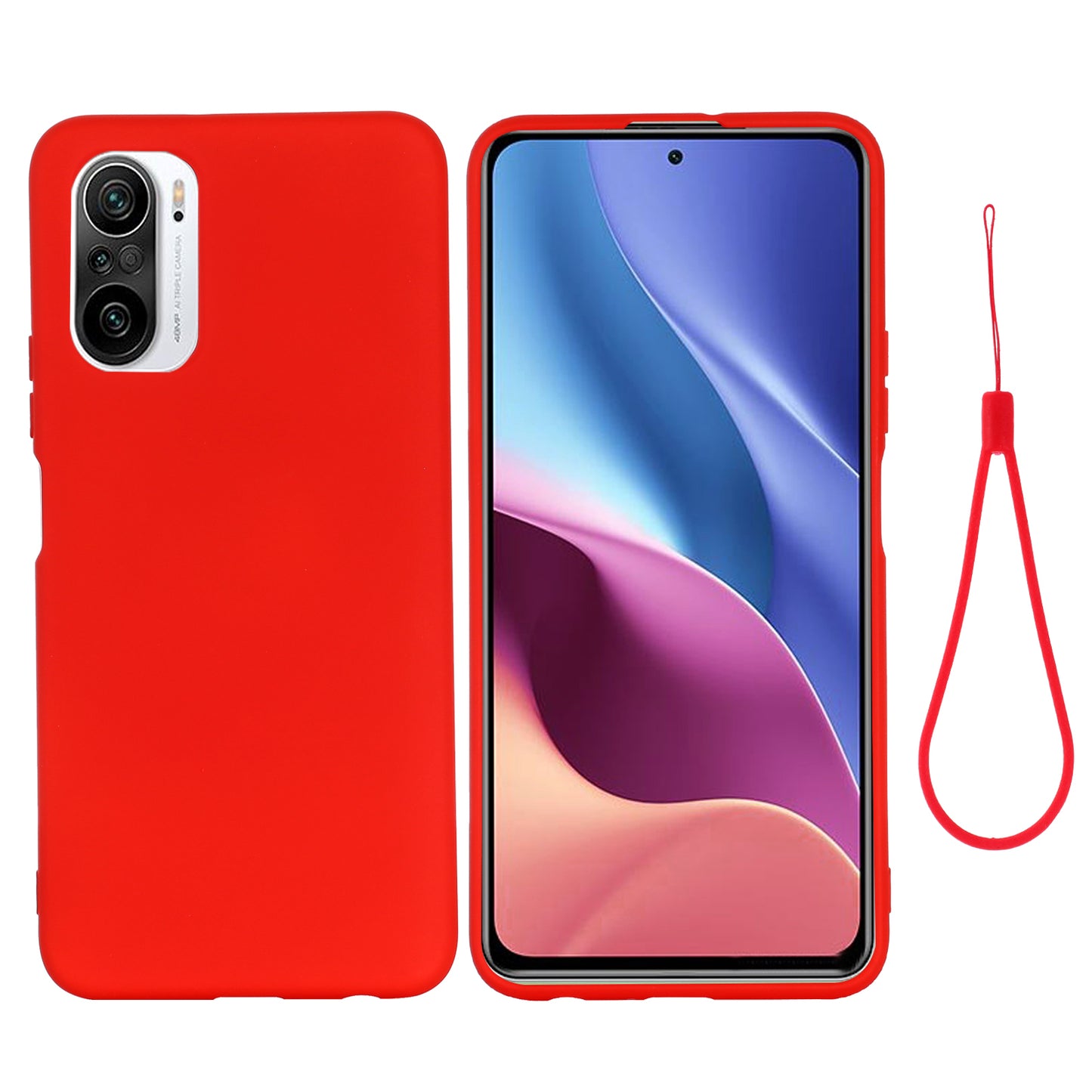 Liquid Silicone Soft Cover Case with Handy Strap for Xiaomi Redmi K40/ K40 Pro/ K40 Pro+/ Poco F3/ Mi 11i