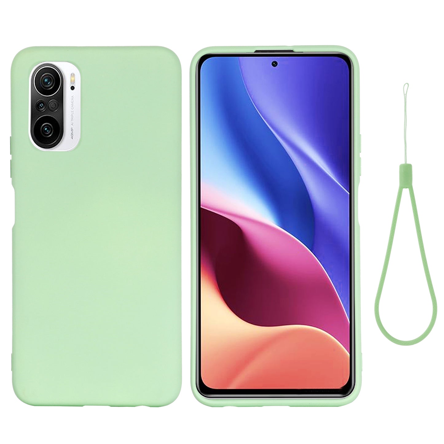 Liquid Silicone Soft Cover Case with Handy Strap for Xiaomi Redmi K40/ K40 Pro/ K40 Pro+/ Poco F3/ Mi 11i