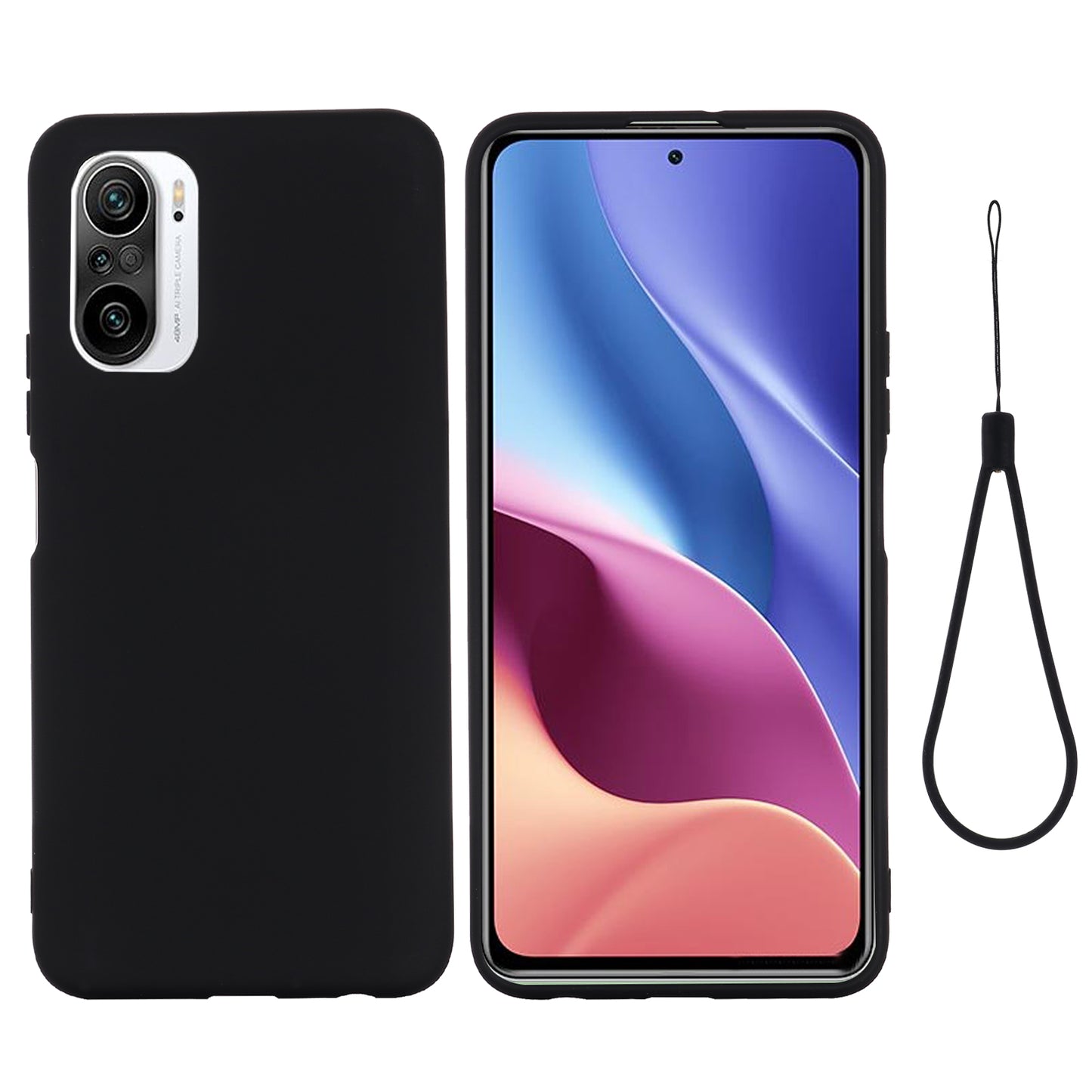 Liquid Silicone Soft Cover Case with Handy Strap for Xiaomi Redmi K40/ K40 Pro/ K40 Pro+/ Poco F3/ Mi 11i