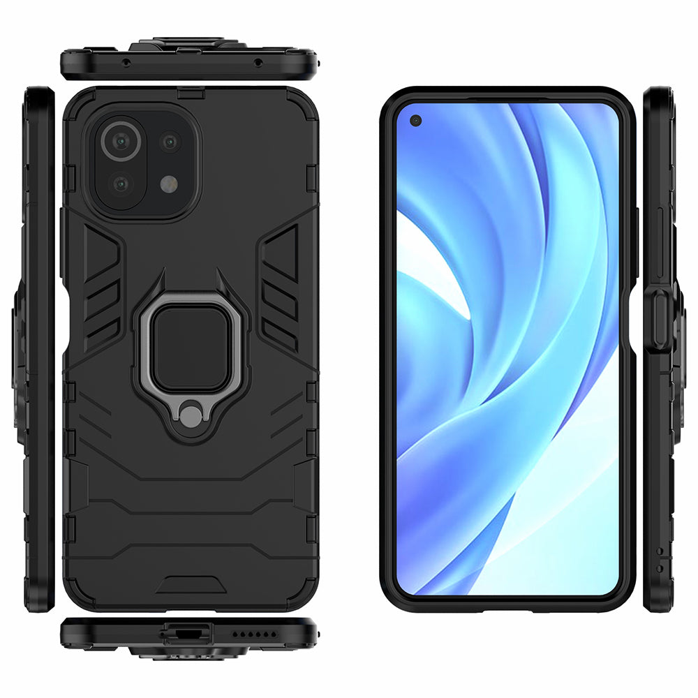2-in-1 PC TPU Cool Guard Hybrid Cover Well-Protected Case with Ring Holder Kickstand for Xiaomi Mi 11 Lite 4G / 5G / 11 Lite 5G NE