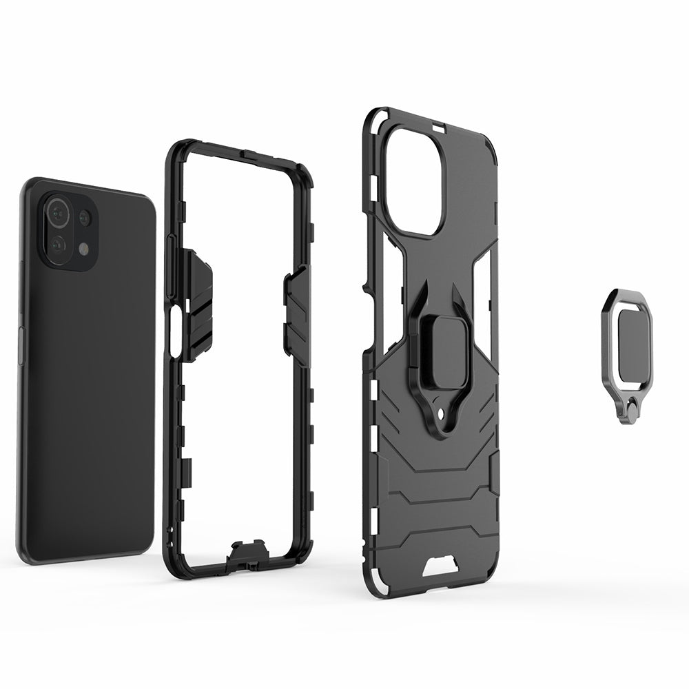 2-in-1 PC TPU Cool Guard Hybrid Cover Well-Protected Case with Ring Holder Kickstand for Xiaomi Mi 11 Lite 4G / 5G / 11 Lite 5G NE