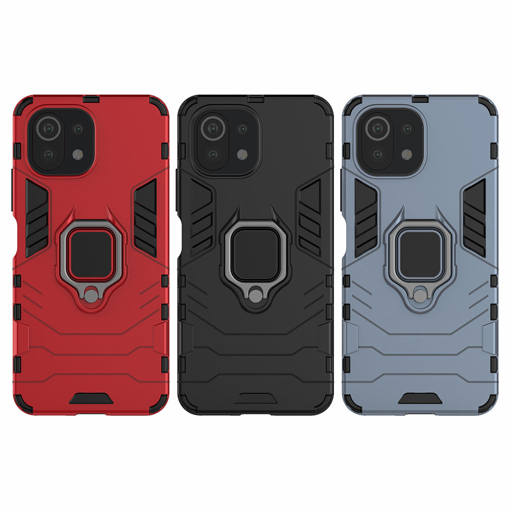2-in-1 PC TPU Cool Guard Hybrid Cover Well-Protected Case with Ring Holder Kickstand for Xiaomi Mi 11 Lite 4G / 5G / 11 Lite 5G NE