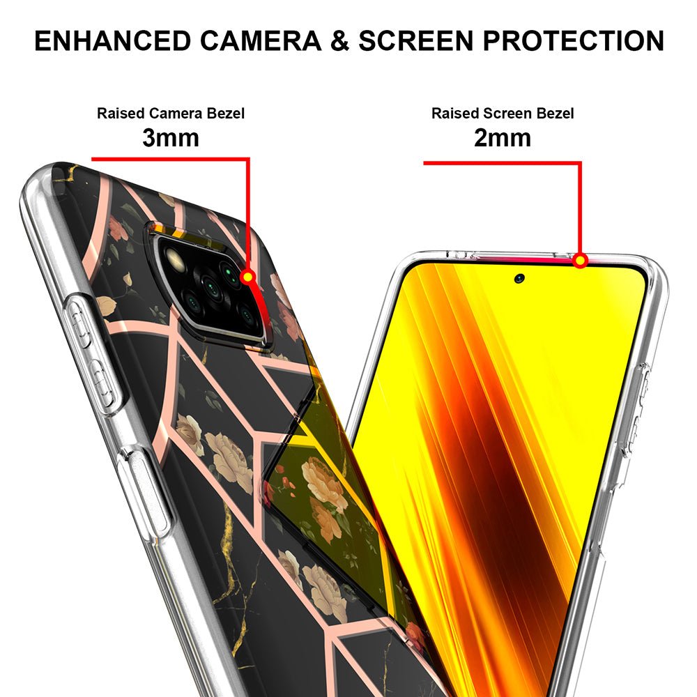 2.0mm IMD IML Electroplating Phone Case with Flower Marble Pattern for Xiaomi Poco X3 NFC / Poco X3 / Poco X3 Pro