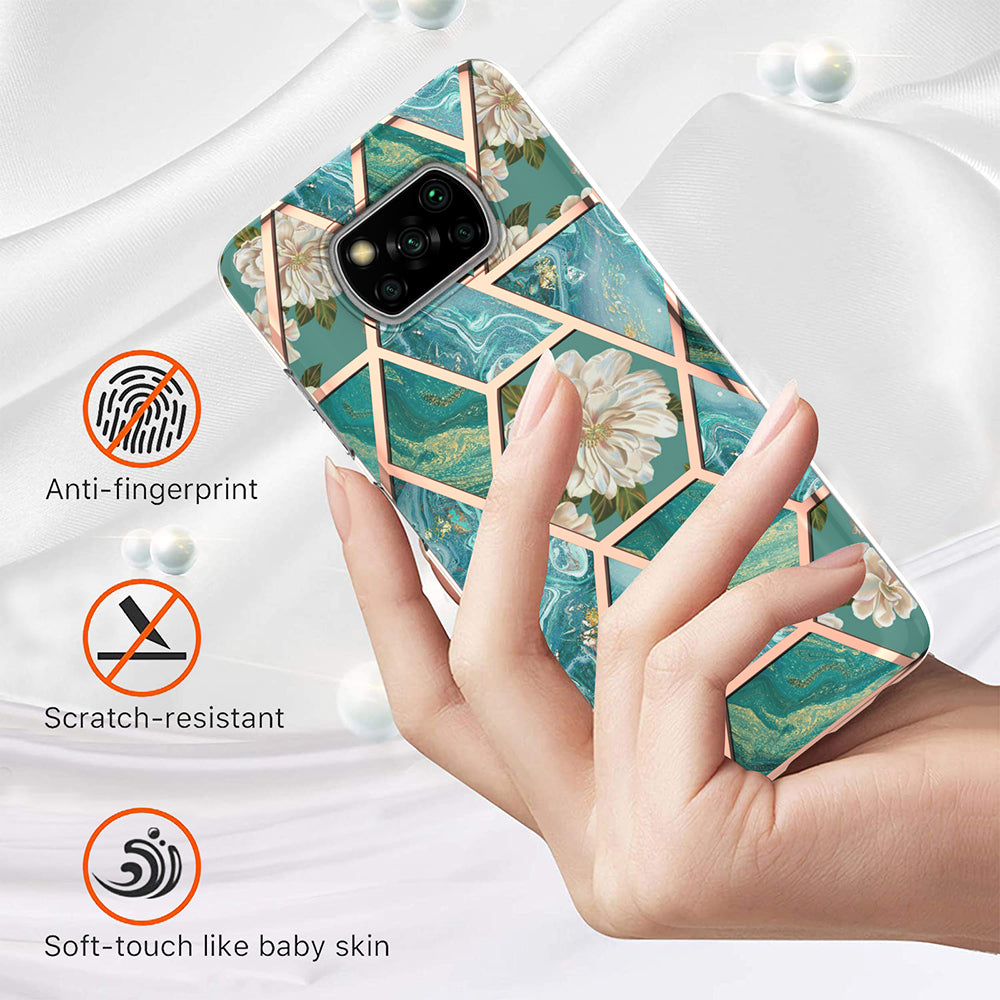 2.0mm IMD IML Electroplating Phone Case with Flower Marble Pattern for Xiaomi Poco X3 NFC / Poco X3 / Poco X3 Pro