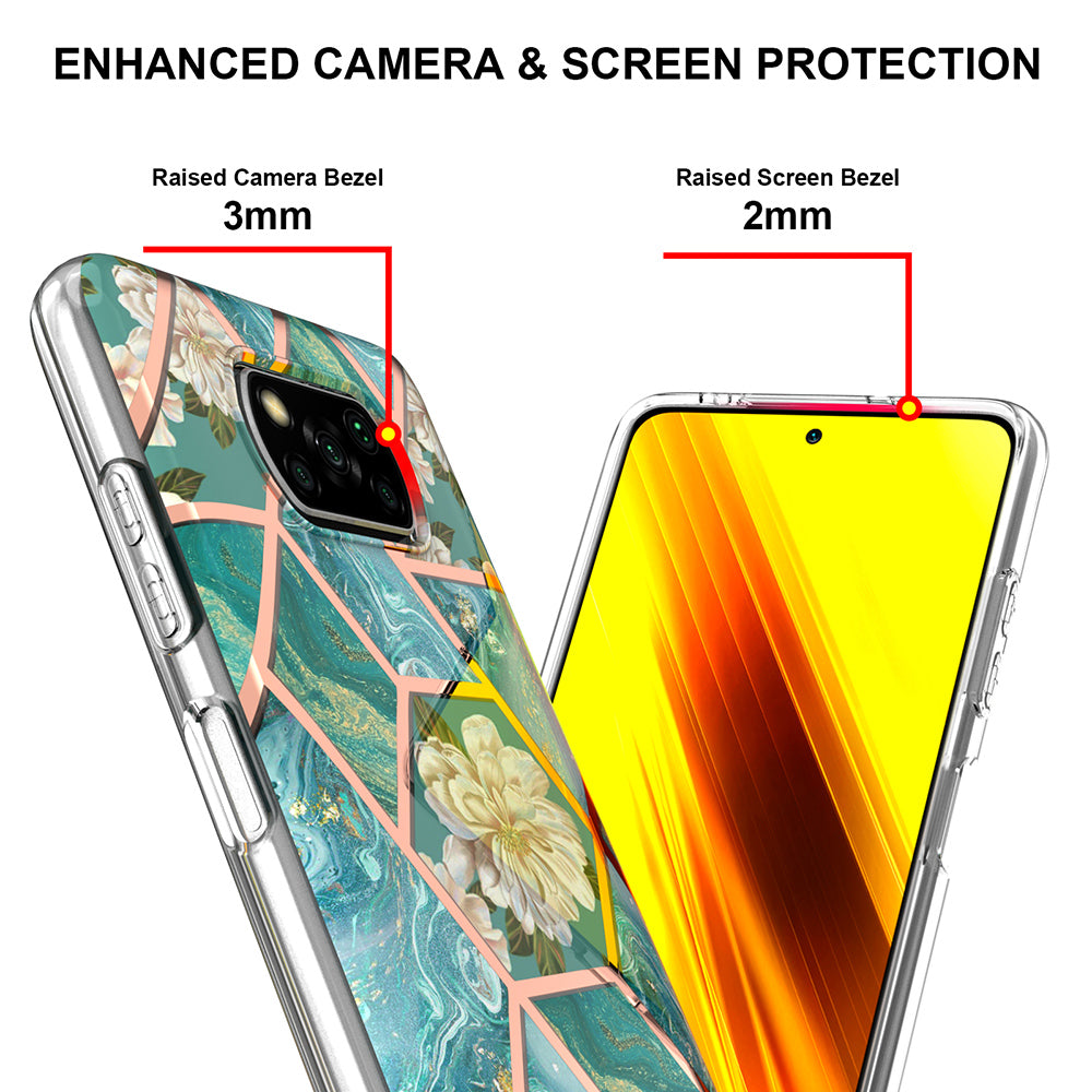 2.0mm IMD IML Electroplating Phone Case with Flower Marble Pattern for Xiaomi Poco X3 NFC / Poco X3 / Poco X3 Pro