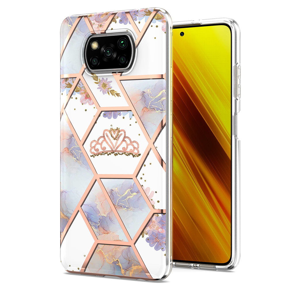 2.0mm IMD IML Electroplating Phone Case with Flower Marble Pattern for Xiaomi Poco X3 NFC / Poco X3 / Poco X3 Pro
