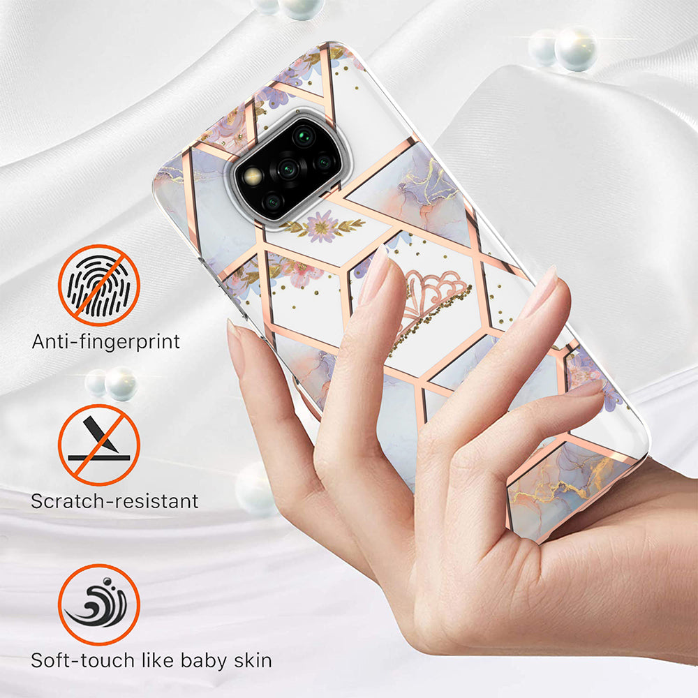 2.0mm IMD IML Electroplating Phone Case with Flower Marble Pattern for Xiaomi Poco X3 NFC / Poco X3 / Poco X3 Pro