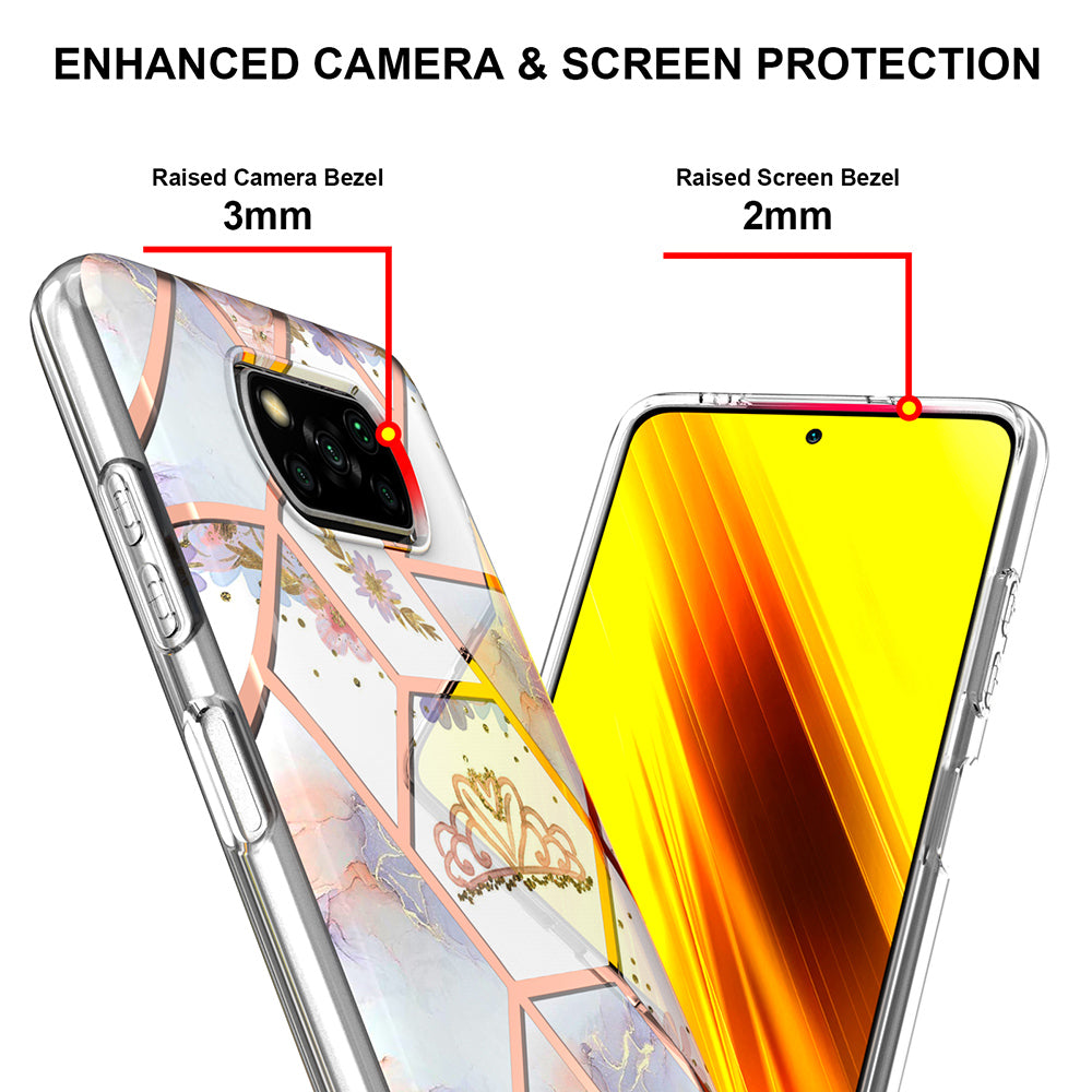 2.0mm IMD IML Electroplating Phone Case with Flower Marble Pattern for Xiaomi Poco X3 NFC / Poco X3 / Poco X3 Pro