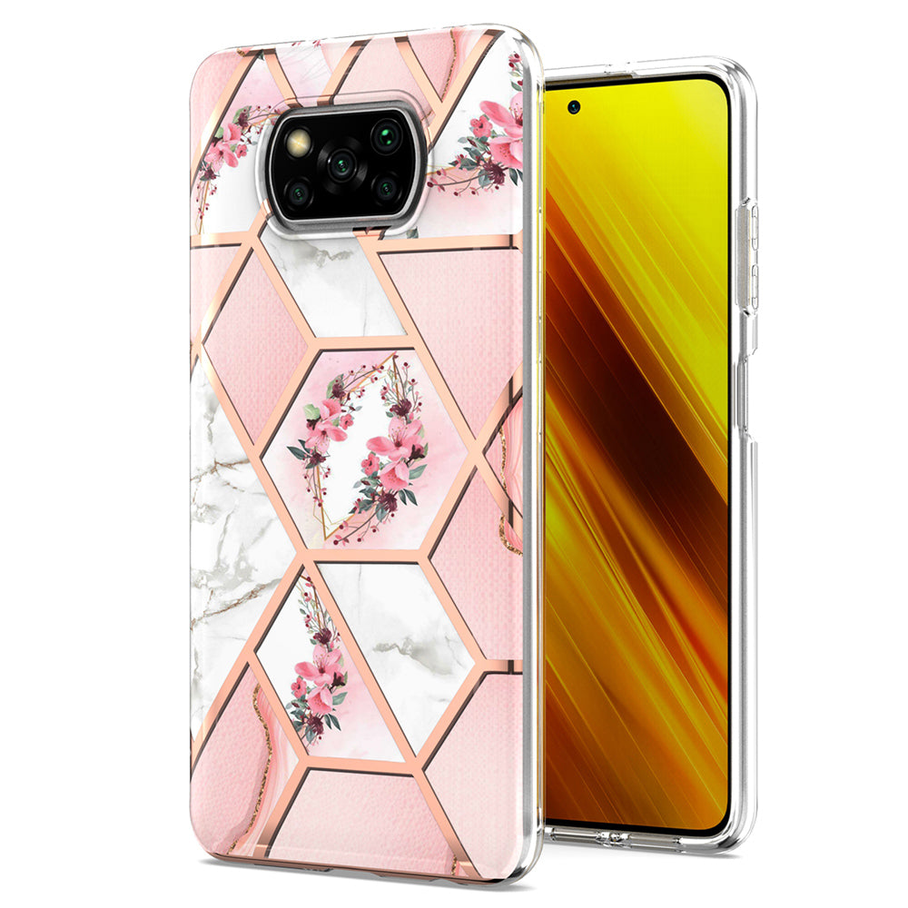2.0mm IMD IML Electroplating Phone Case with Flower Marble Pattern for Xiaomi Poco X3 NFC / Poco X3 / Poco X3 Pro