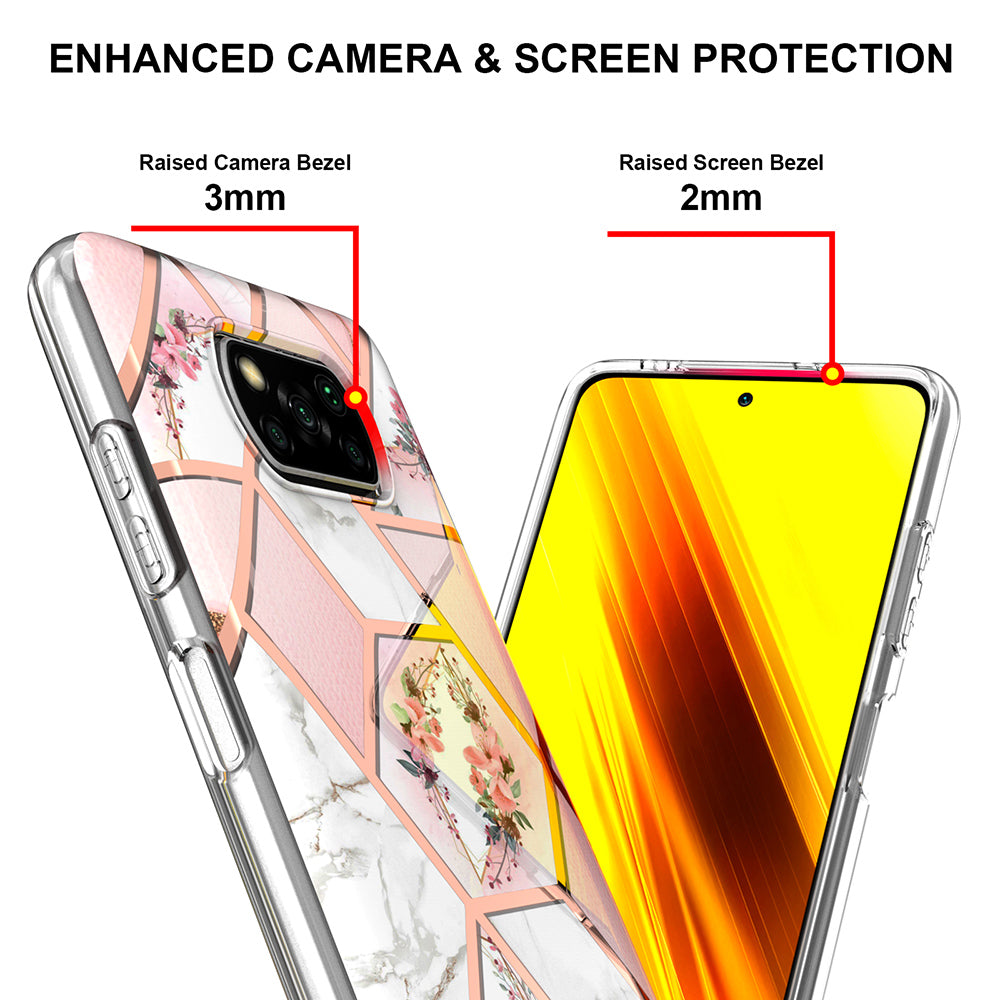 2.0mm IMD IML Electroplating Phone Case with Flower Marble Pattern for Xiaomi Poco X3 NFC / Poco X3 / Poco X3 Pro