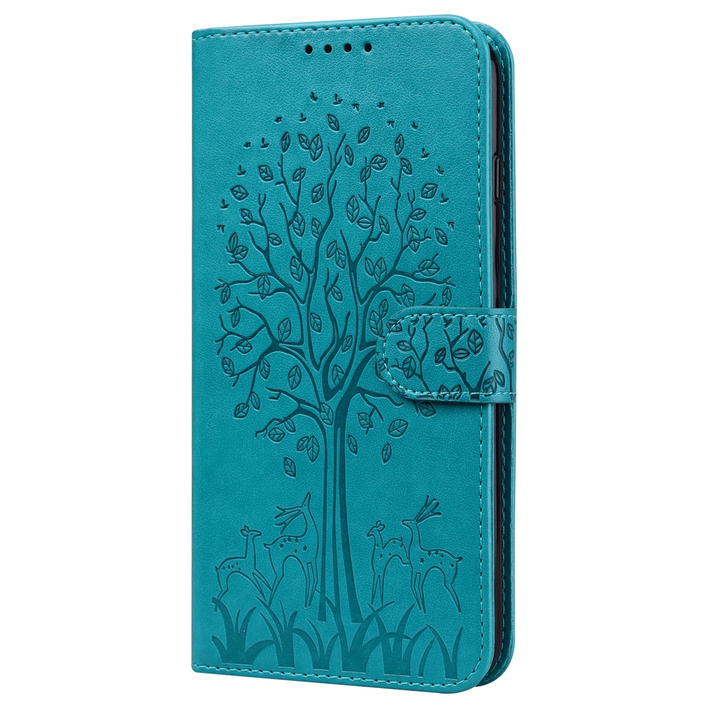 Tree and Deer Imprinted Double-sided Magnetic Clasp Scratch-resistant Stylish Leather Wallet Stand Phone Shell Case for Xiaomi Xiaomi Redmi 10 4G (2021)/Redmi 10 2022 4G/Redmi Note 11 4G (MediaTek)/Redmi 10 Prime
