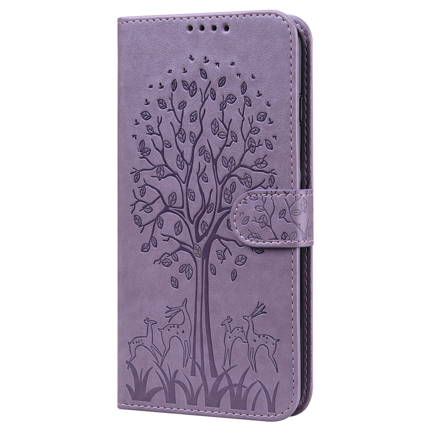 Tree and Deer Imprinted Double-sided Magnetic Clasp Scratch-resistant Stylish Leather Wallet Stand Phone Shell Case for Xiaomi Xiaomi Redmi 10 4G (2021)/Redmi 10 2022 4G/Redmi Note 11 4G (MediaTek)/Redmi 10 Prime