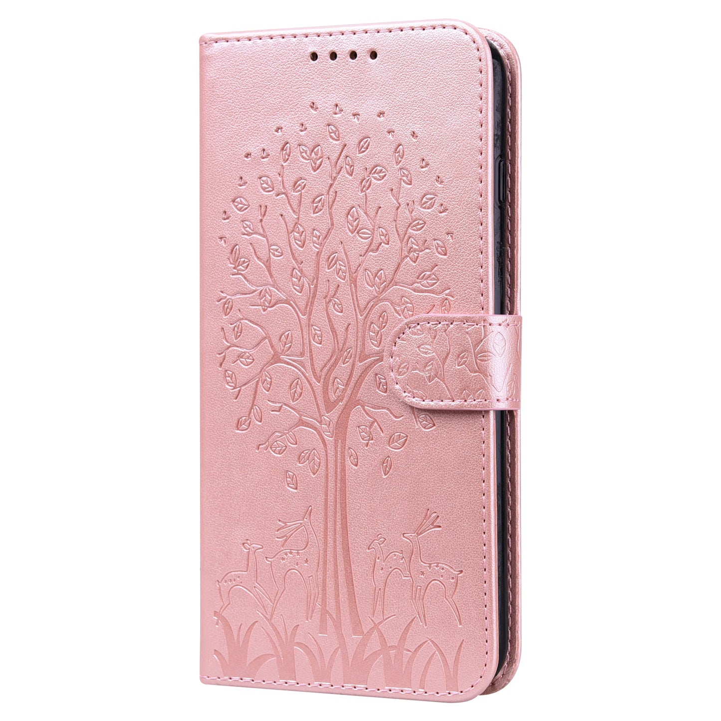 Tree and Deer Imprinted Double-sided Magnetic Clasp Scratch-resistant Stylish Leather Wallet Stand Phone Shell Case for Xiaomi Xiaomi Redmi 10 4G (2021)/Redmi 10 2022 4G/Redmi Note 11 4G (MediaTek)/Redmi 10 Prime