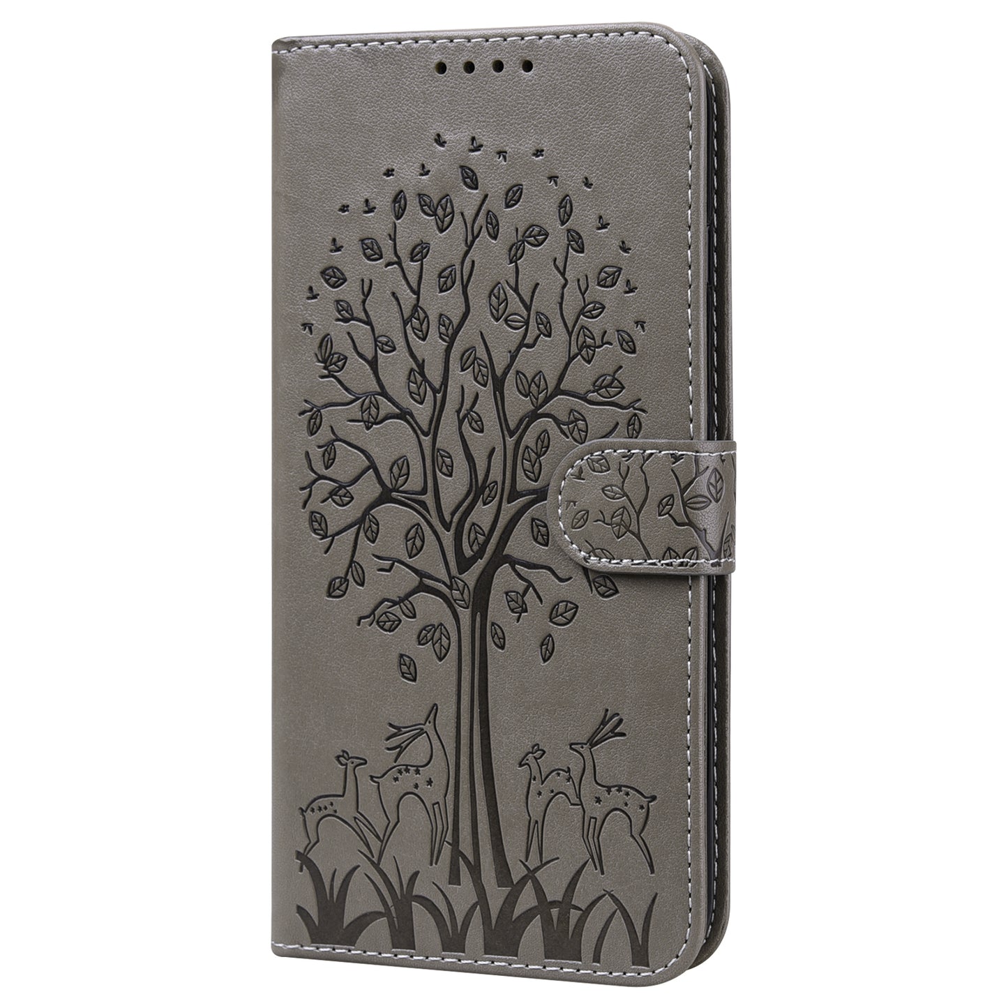 Tree and Deer Imprinted Double-sided Magnetic Clasp Scratch-resistant Stylish Leather Wallet Stand Phone Shell Case for Xiaomi Xiaomi Redmi 10 4G (2021)/Redmi 10 2022 4G/Redmi Note 11 4G (MediaTek)/Redmi 10 Prime