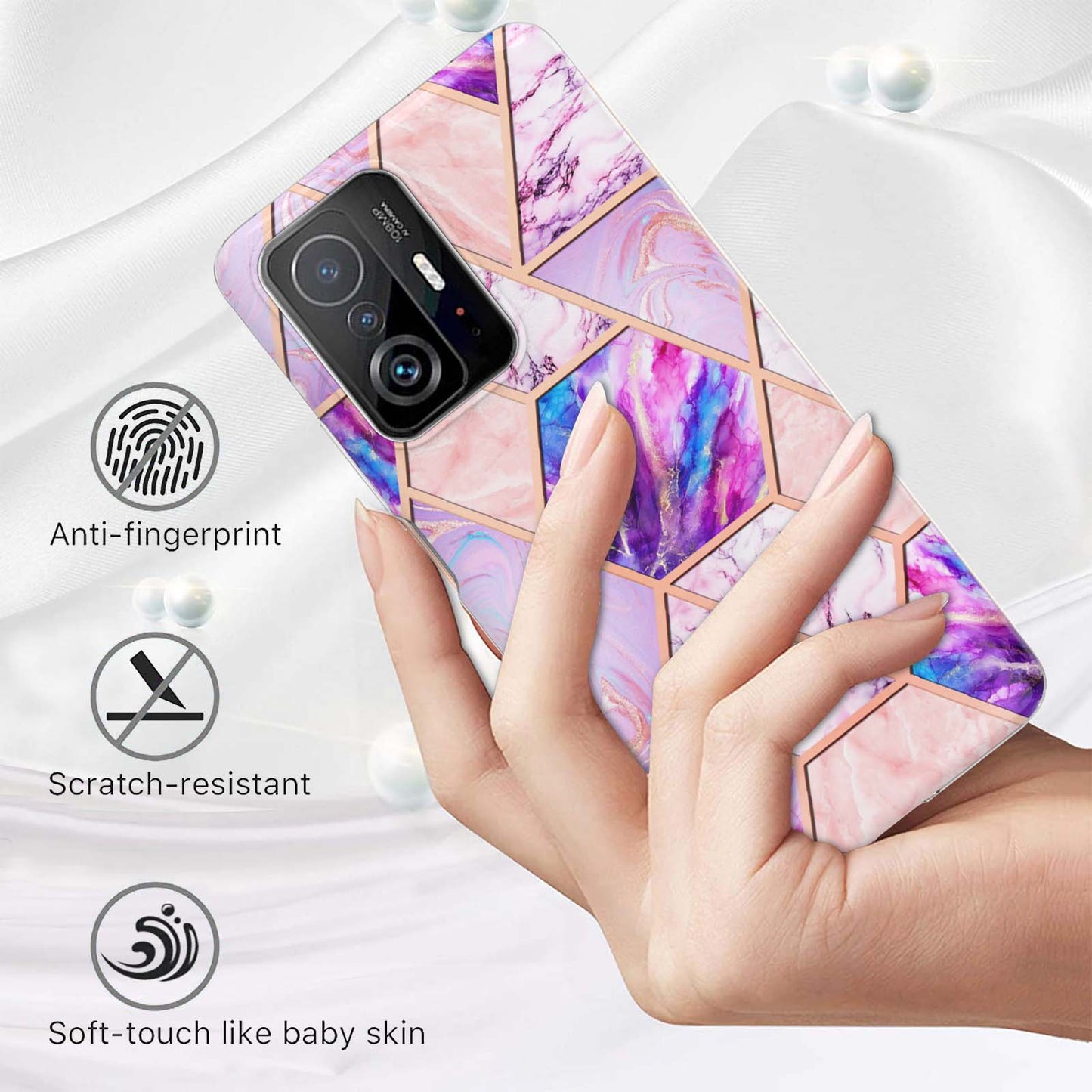 2.0mm Ultra-thin IMD Electroplating Scratch-resistant Marble Pattern Printing Flexible TPU Phone Case Shell for Xiaomi 11T/11T Pro