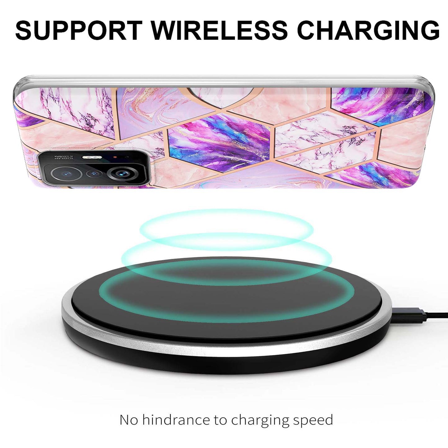 2.0mm Ultra-thin IMD Electroplating Scratch-resistant Marble Pattern Printing Flexible TPU Phone Case Shell for Xiaomi 11T/11T Pro