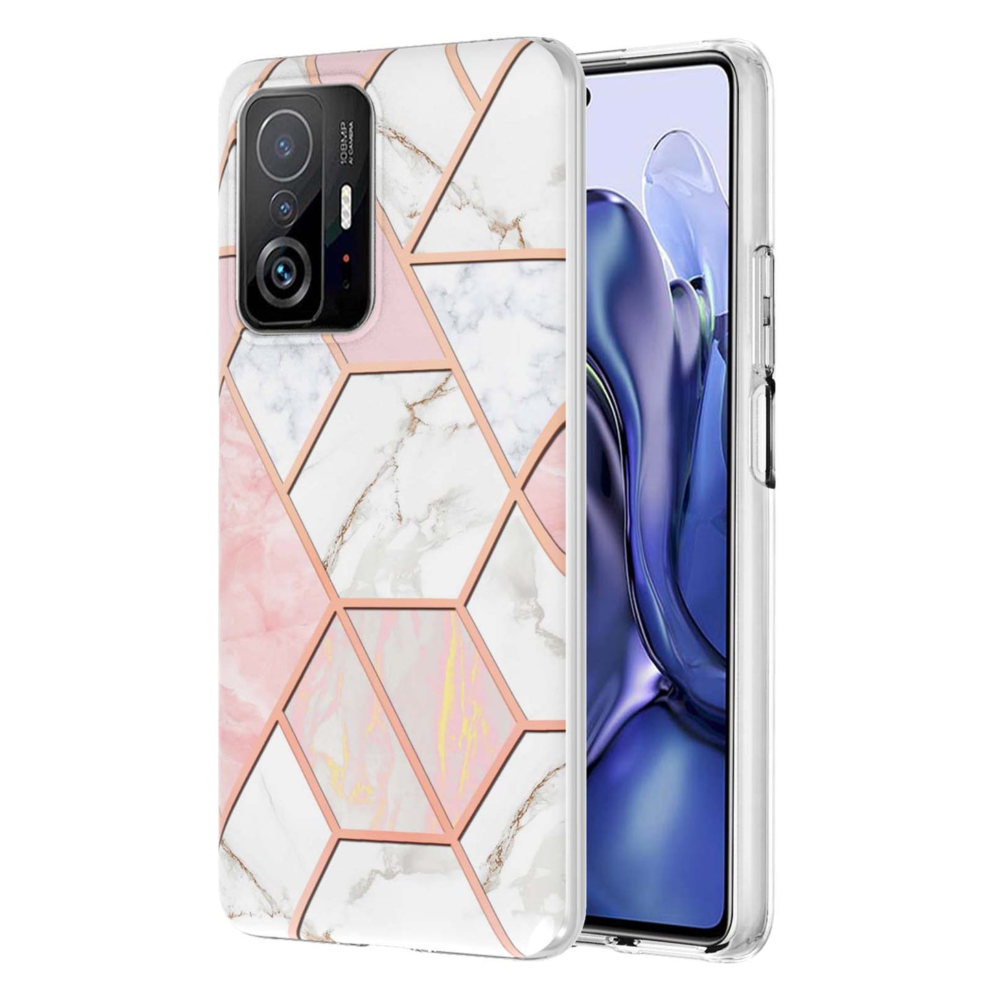 2.0mm Ultra-thin IMD Electroplating Scratch-resistant Marble Pattern Printing Flexible TPU Phone Case Shell for Xiaomi 11T/11T Pro
