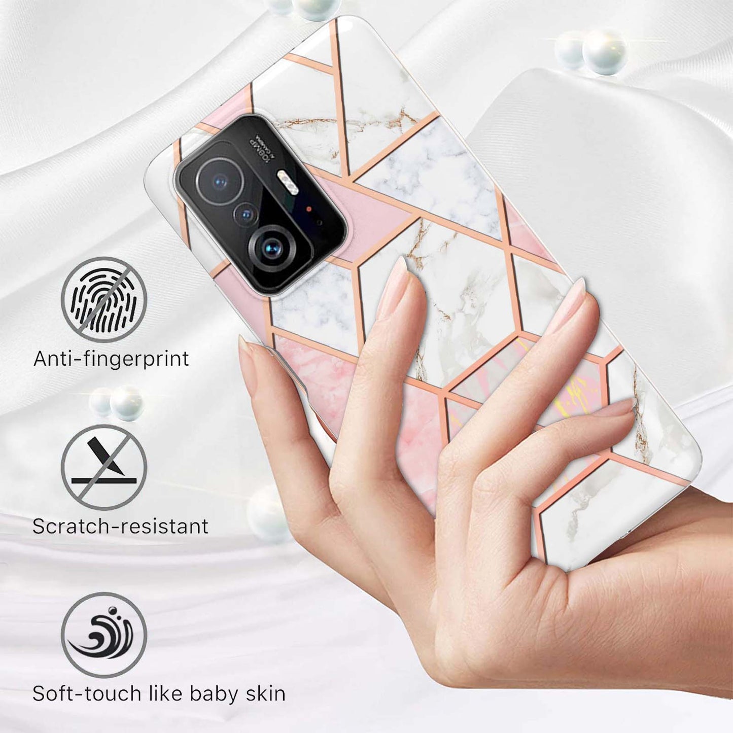 2.0mm Ultra-thin IMD Electroplating Scratch-resistant Marble Pattern Printing Flexible TPU Phone Case Shell for Xiaomi 11T/11T Pro