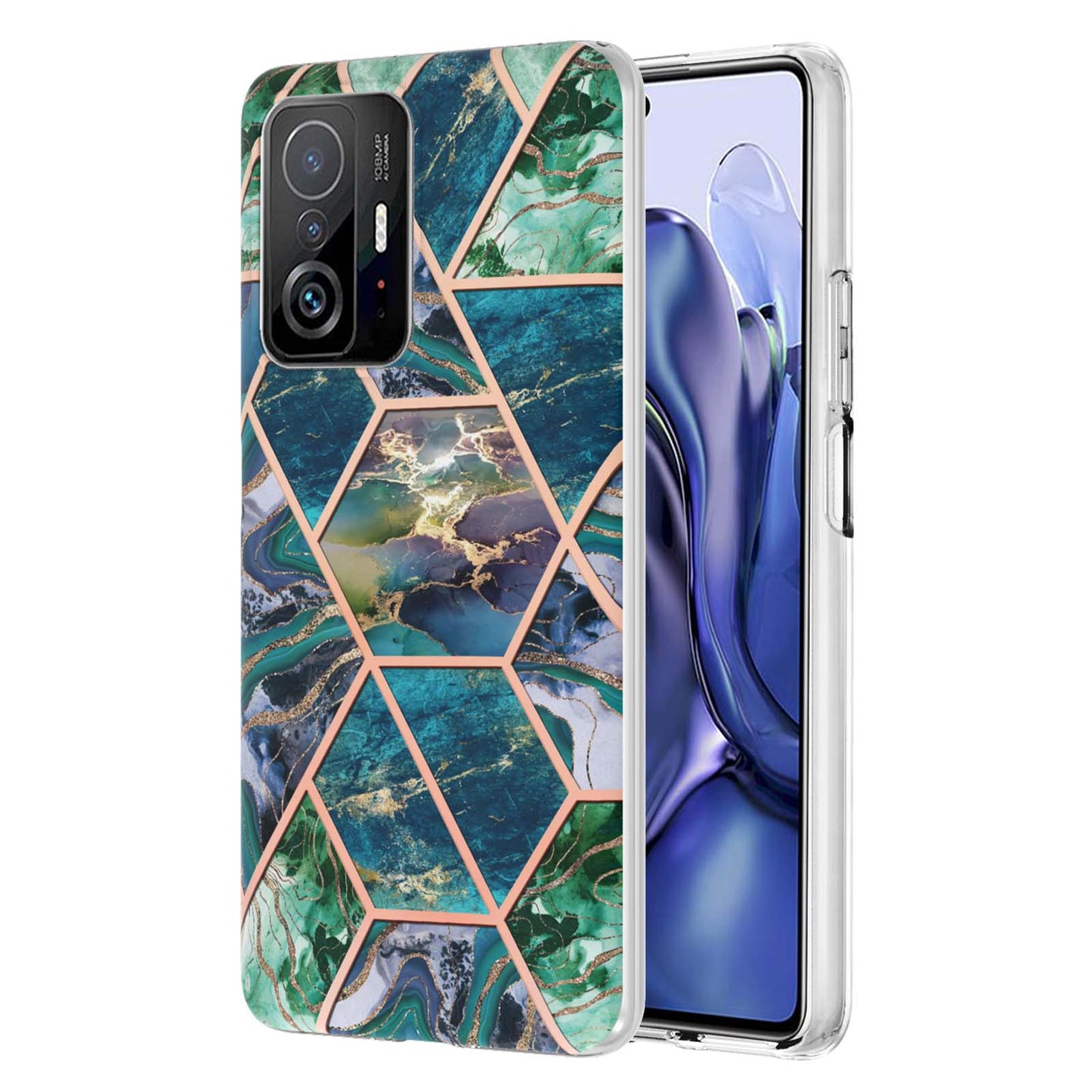 2.0mm Ultra-thin IMD Electroplating Scratch-resistant Marble Pattern Printing Flexible TPU Phone Case Shell for Xiaomi 11T/11T Pro