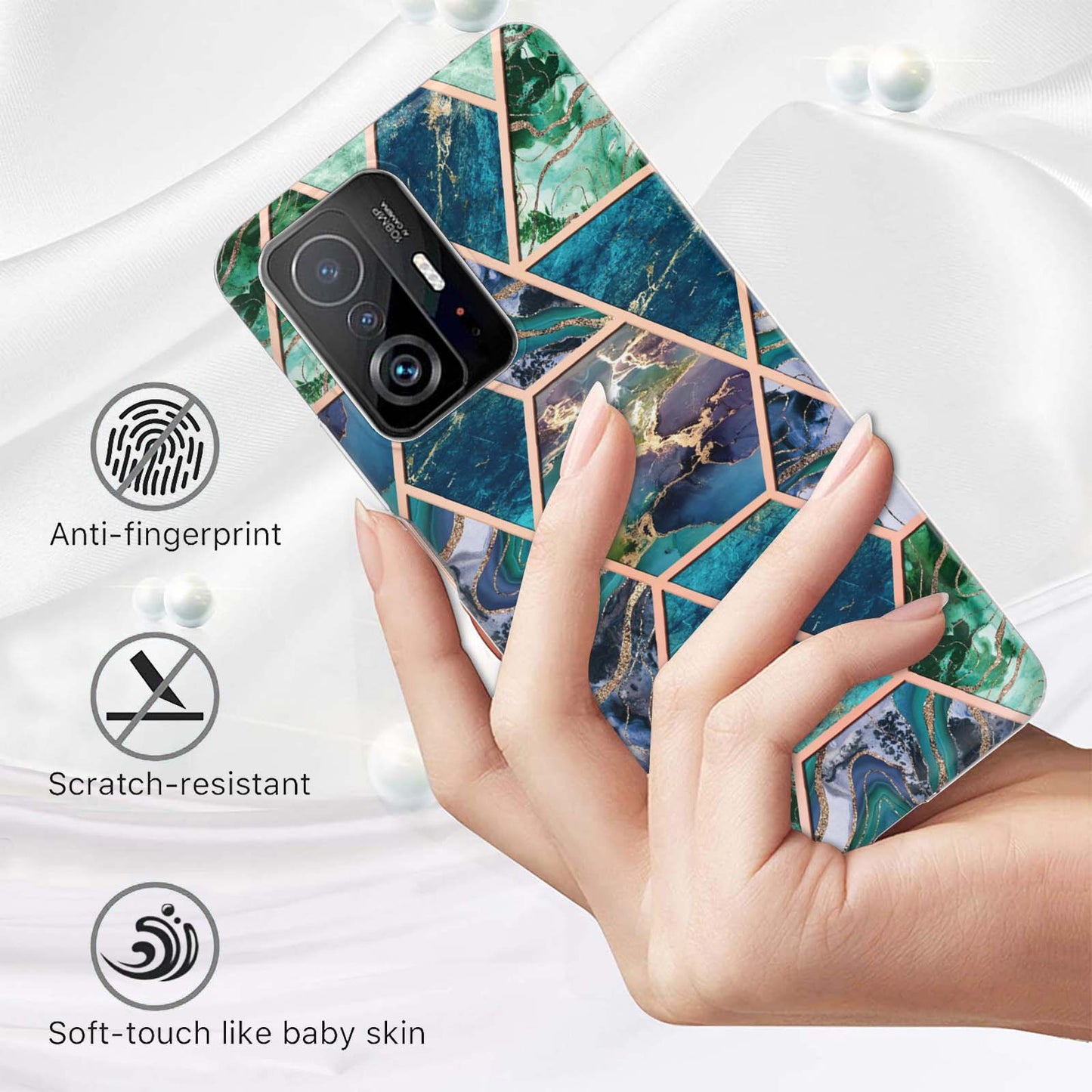 2.0mm Ultra-thin IMD Electroplating Scratch-resistant Marble Pattern Printing Flexible TPU Phone Case Shell for Xiaomi 11T/11T Pro